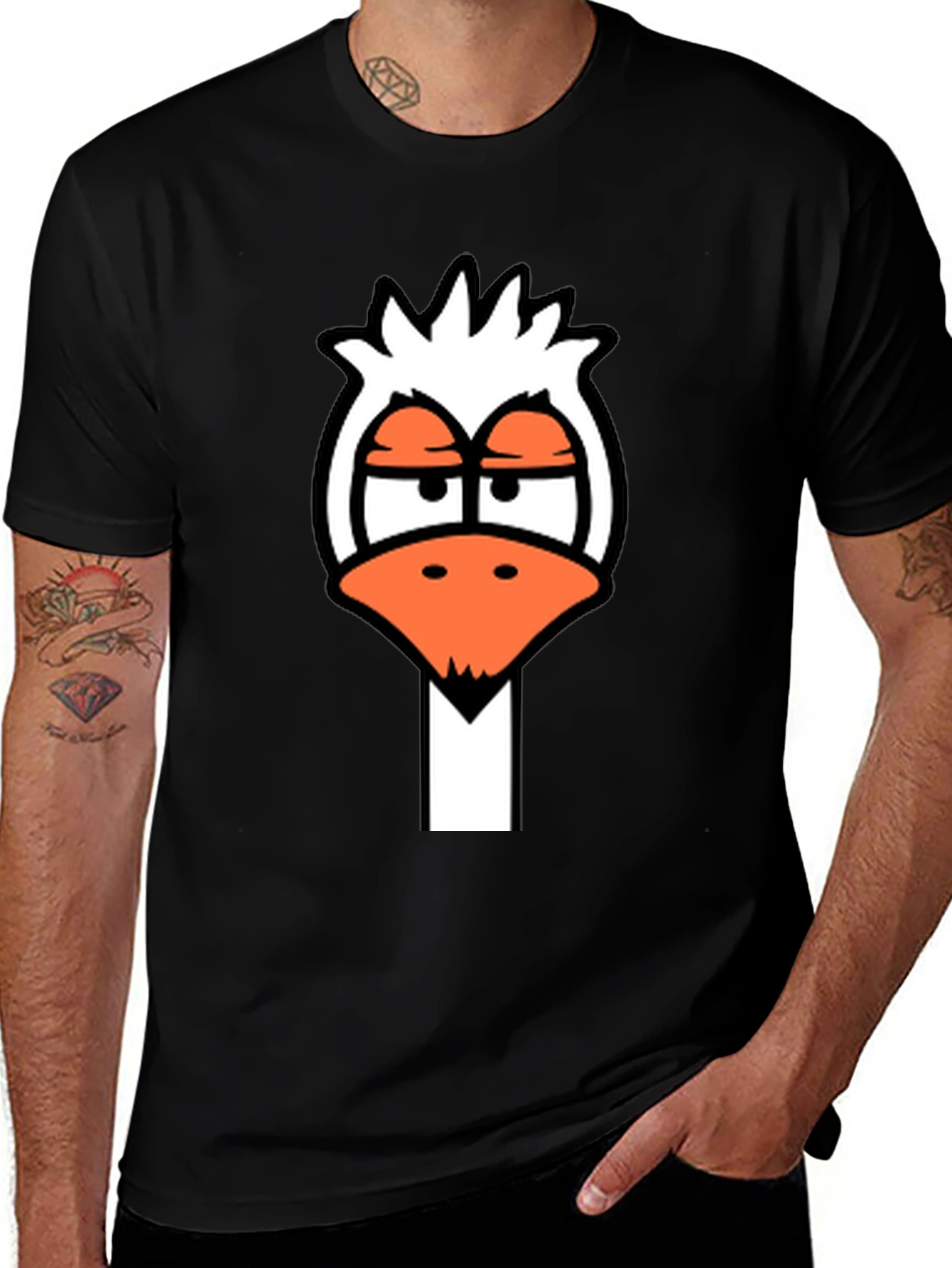 Funny Cartoon Goose Black T-Shirt