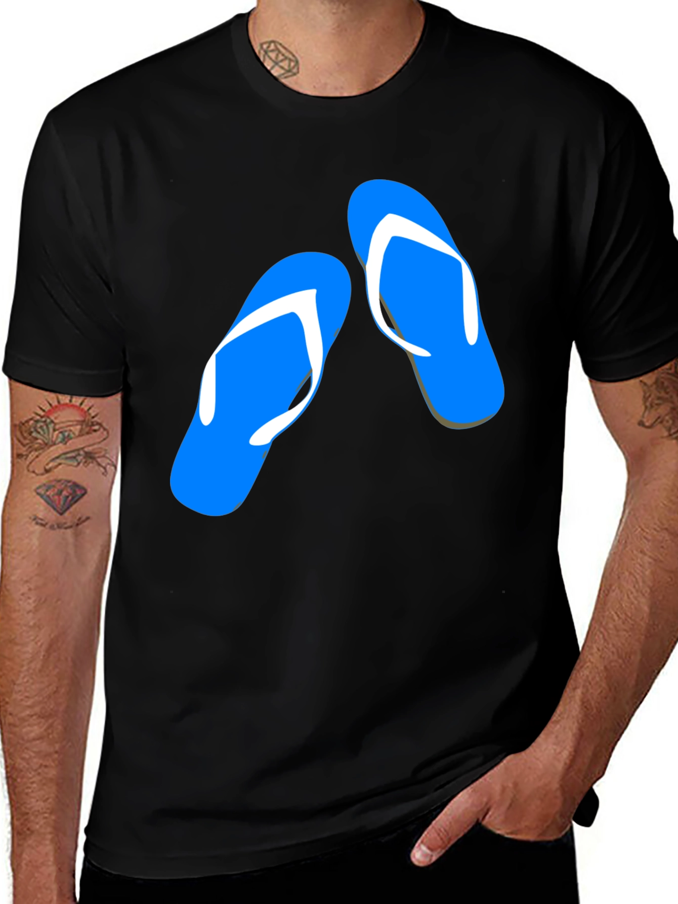 Variant 24 of Summer Flip Flop Graphic Tee - Black Cotton T-Shirt