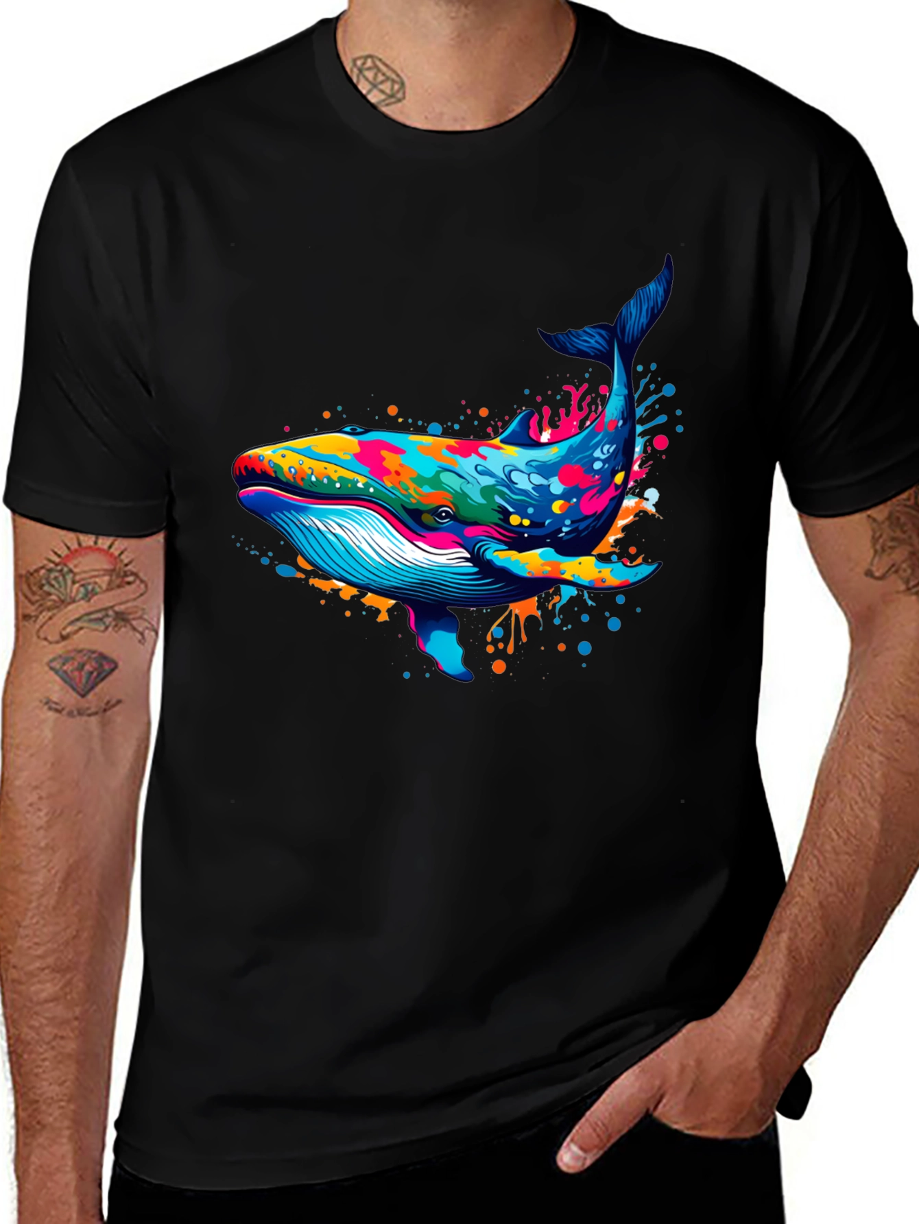 Variant 7 of Whale Splash Graphic Tee - Stylish Black T-Shirt