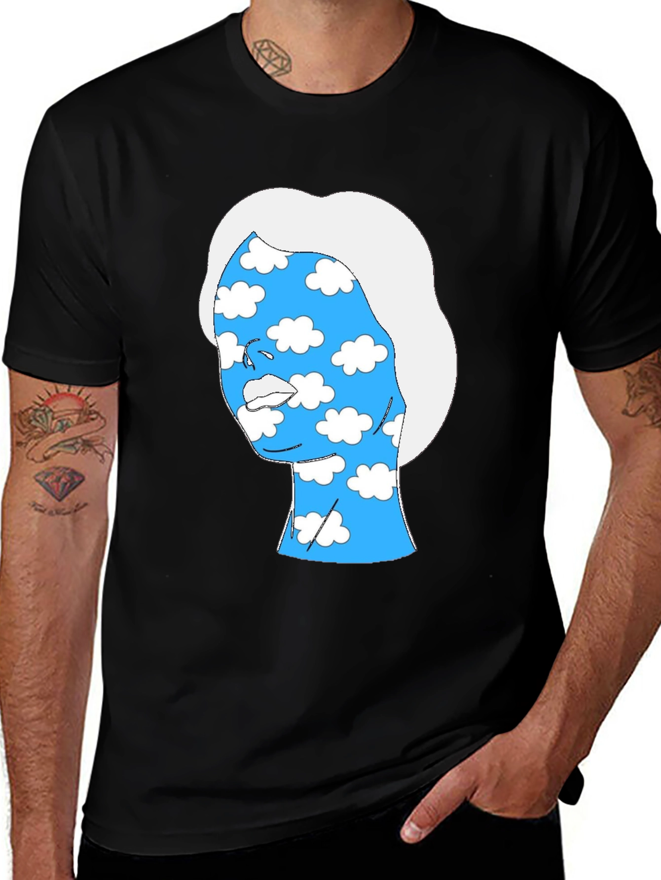 Variant 4 of Abstract Cloud Face Graphic Tee - Black Cotton Shirt