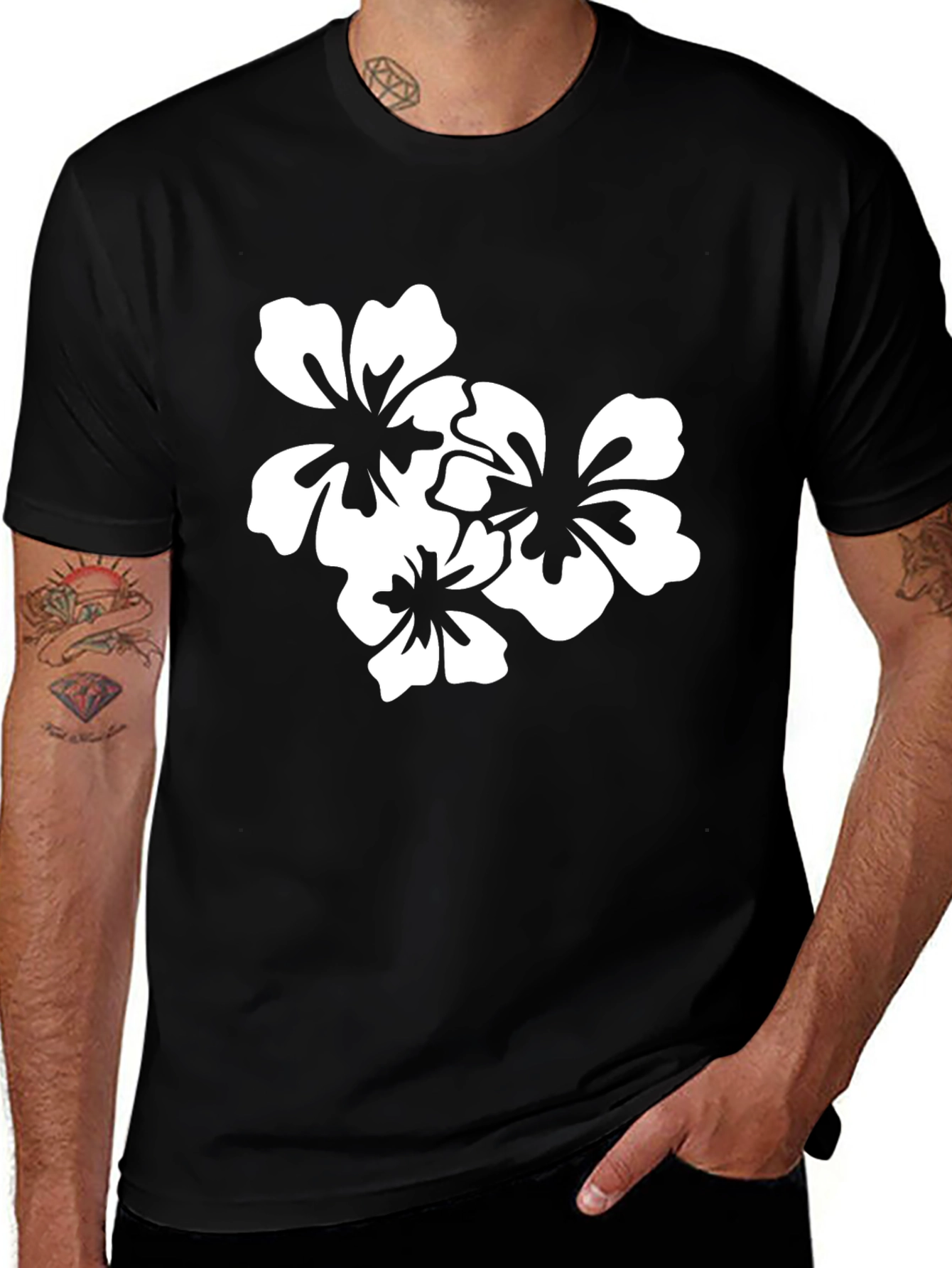 Variant 13 of Black T-Shirt with White Floral Design