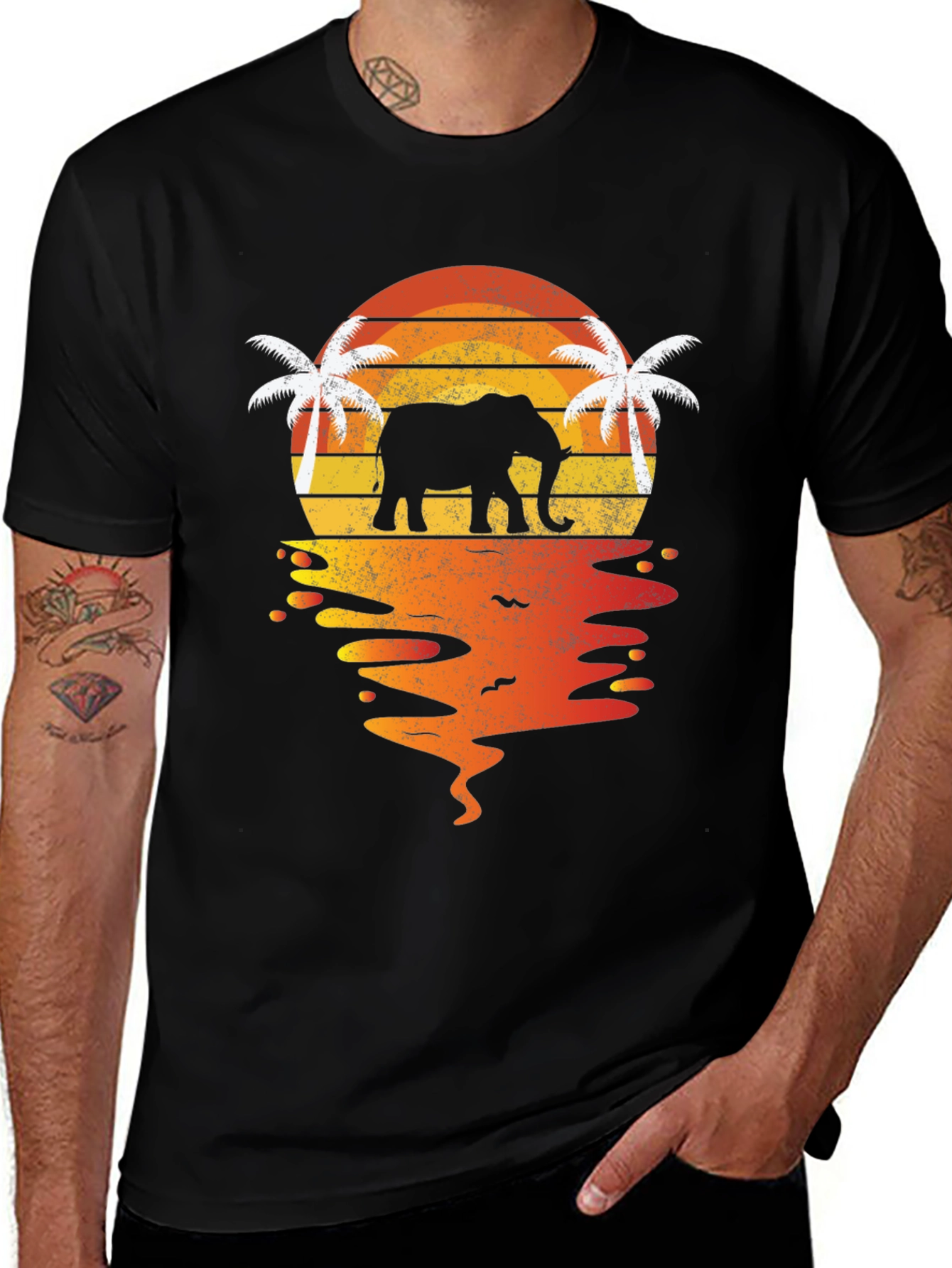 Variant 7 of Elephant Sunset Graphic T-Shirt - Tropical Beach Vibe