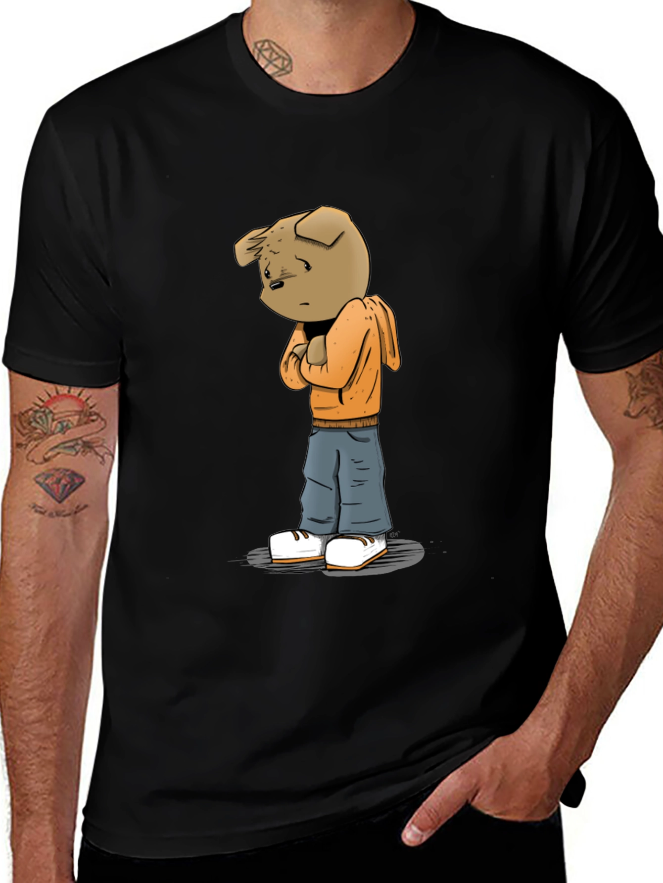 Variant 8 of Cartoon Dog Graphic Black Tee
