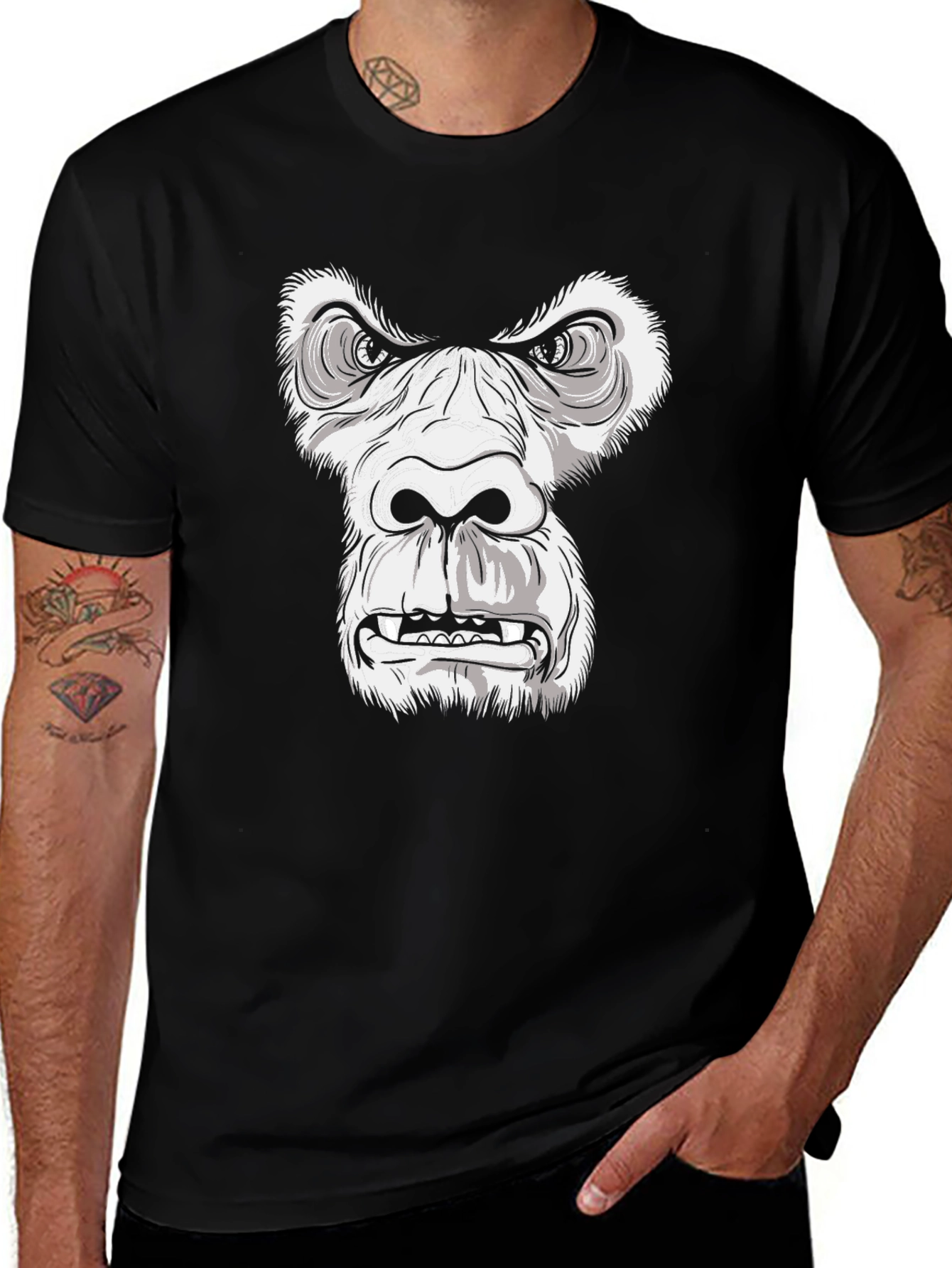 Variant 5 of Gorilla Face Graphic T-Shirt - Black