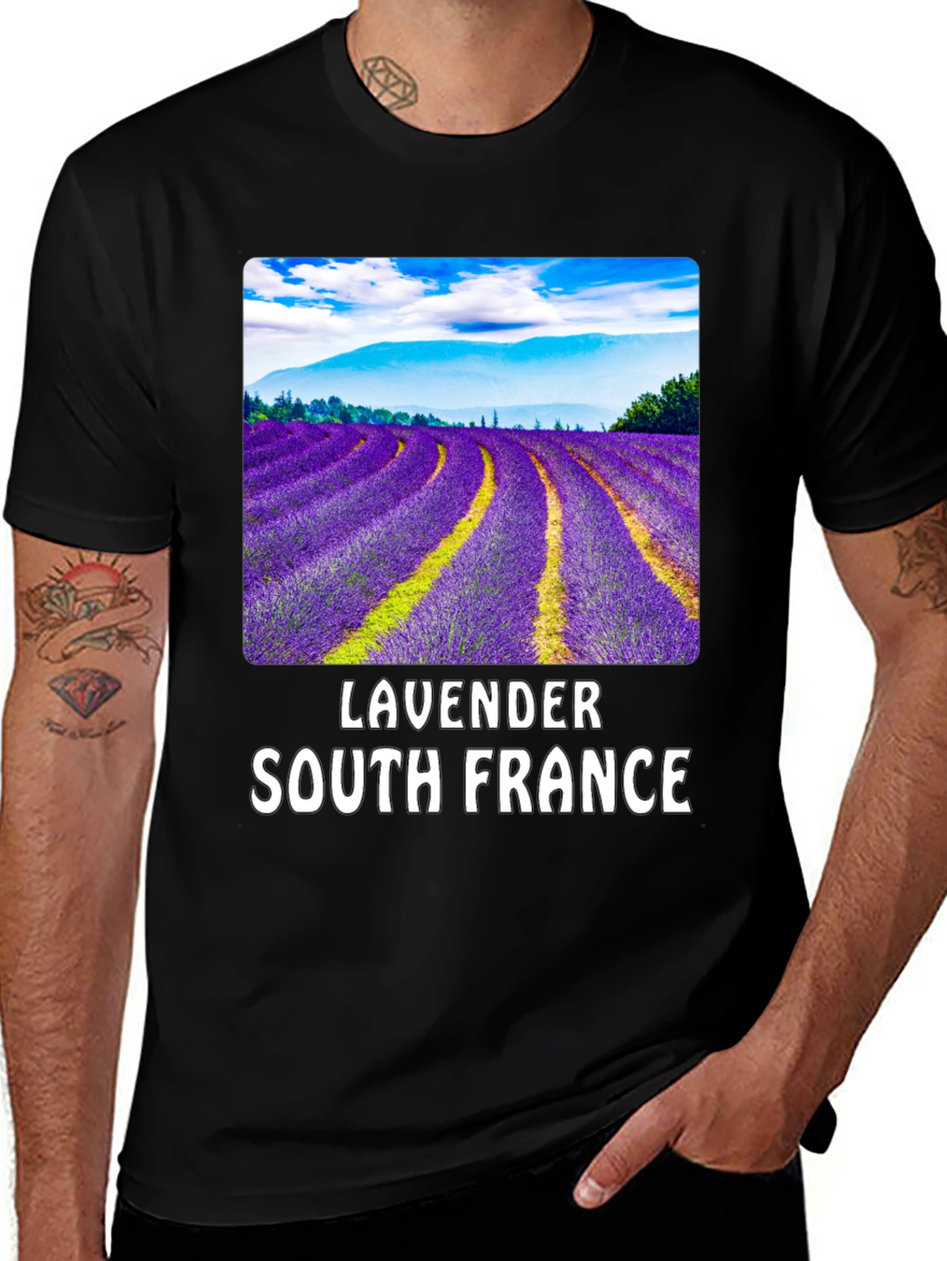 Lavender Fields South France Black T-Shirt