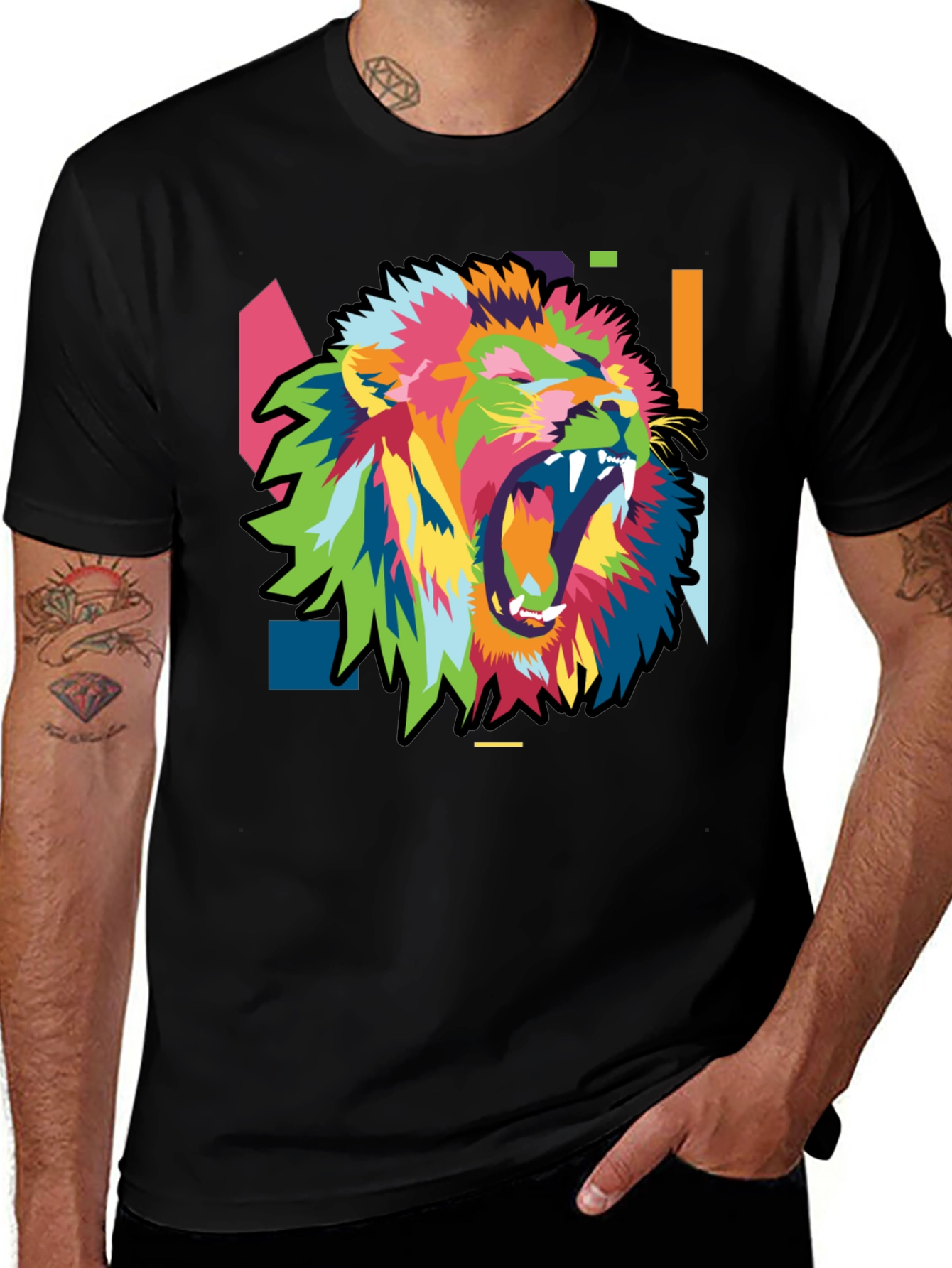Variant 13 of Bold Lion Graphic Print Men's Black T-Shirt
