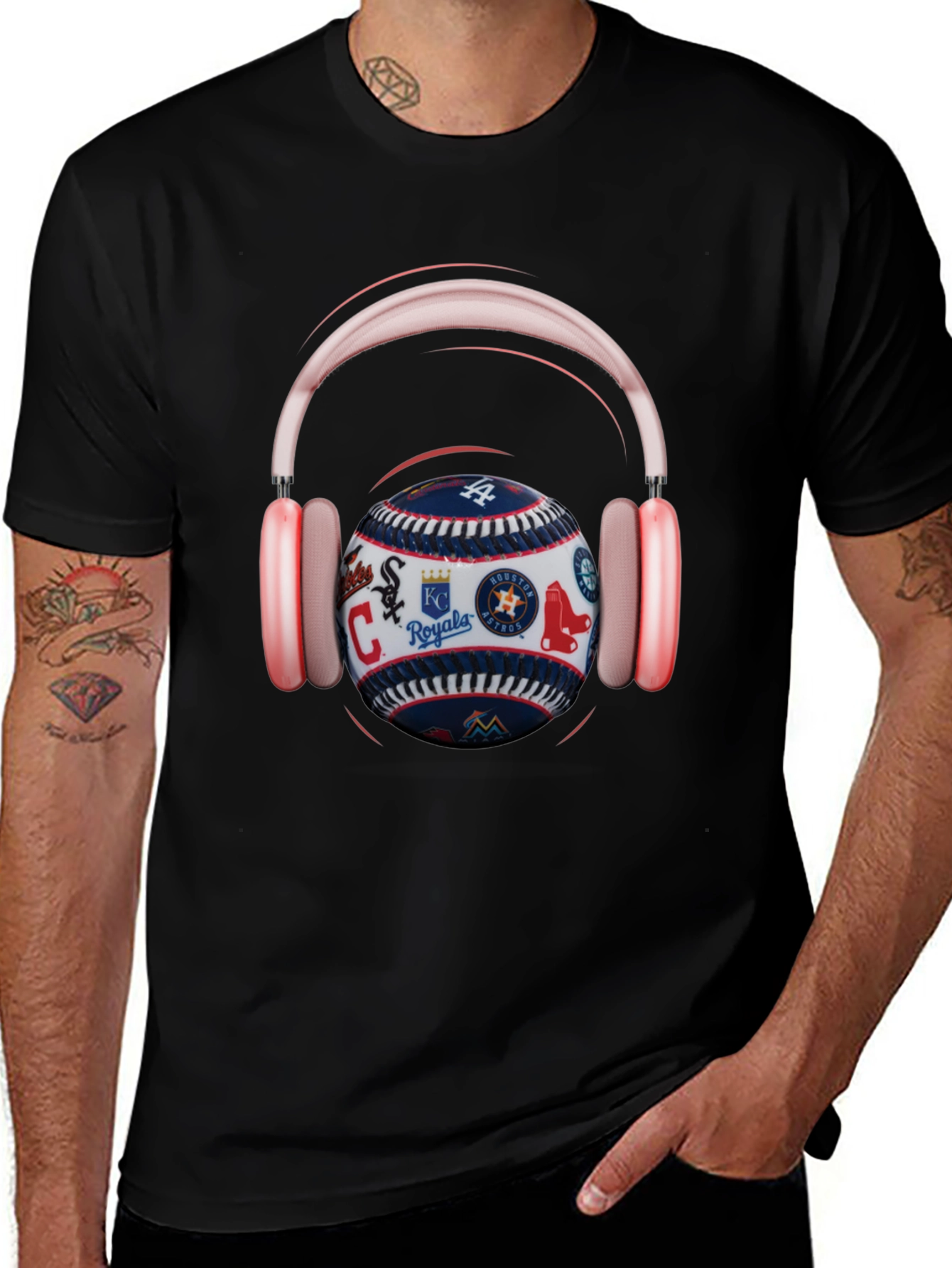 Variant 30 of Baseball Teams Logo T-Shirt with Headphones