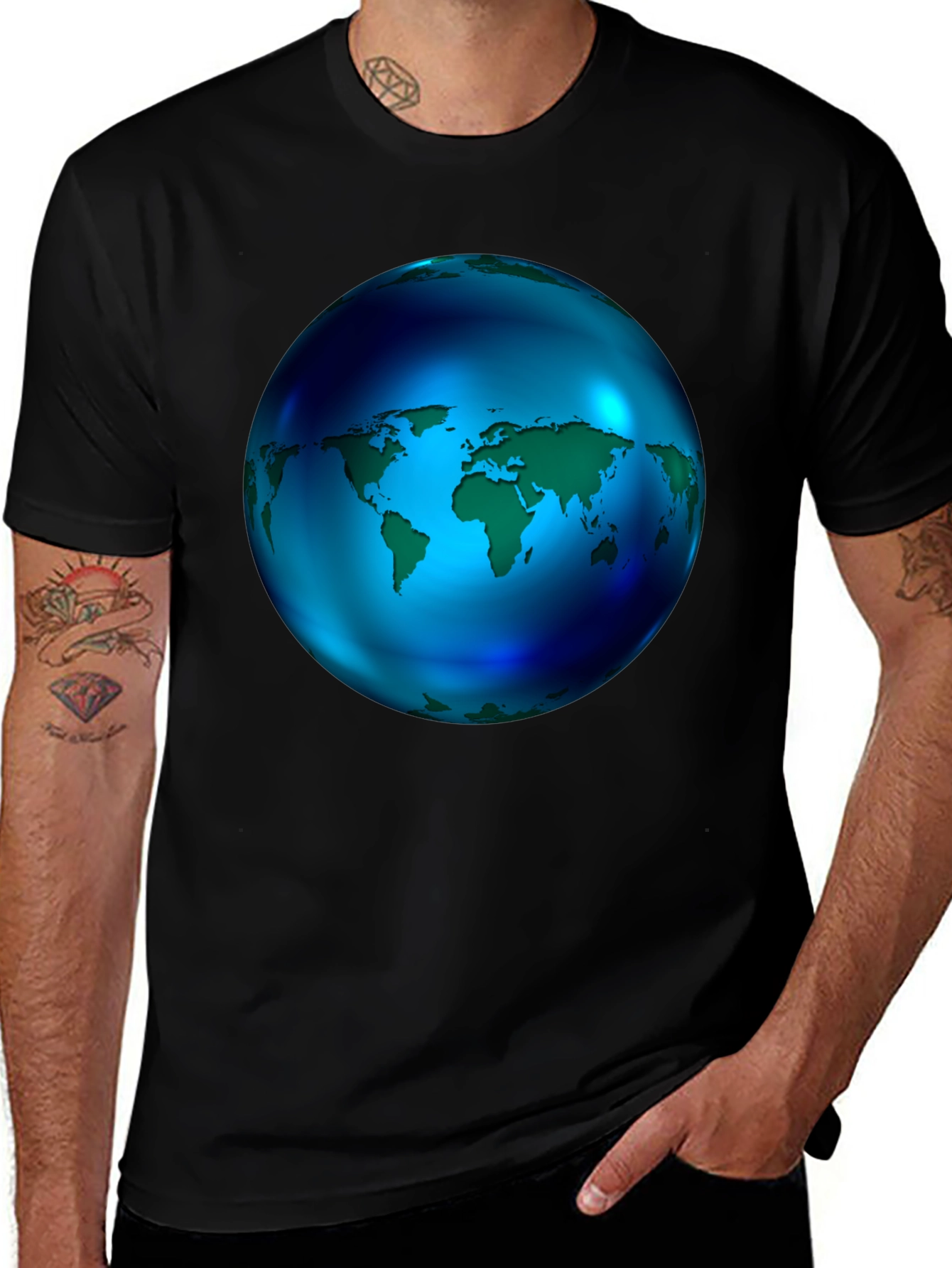 Variant 9 of World Globe Graphic Black T-Shirt