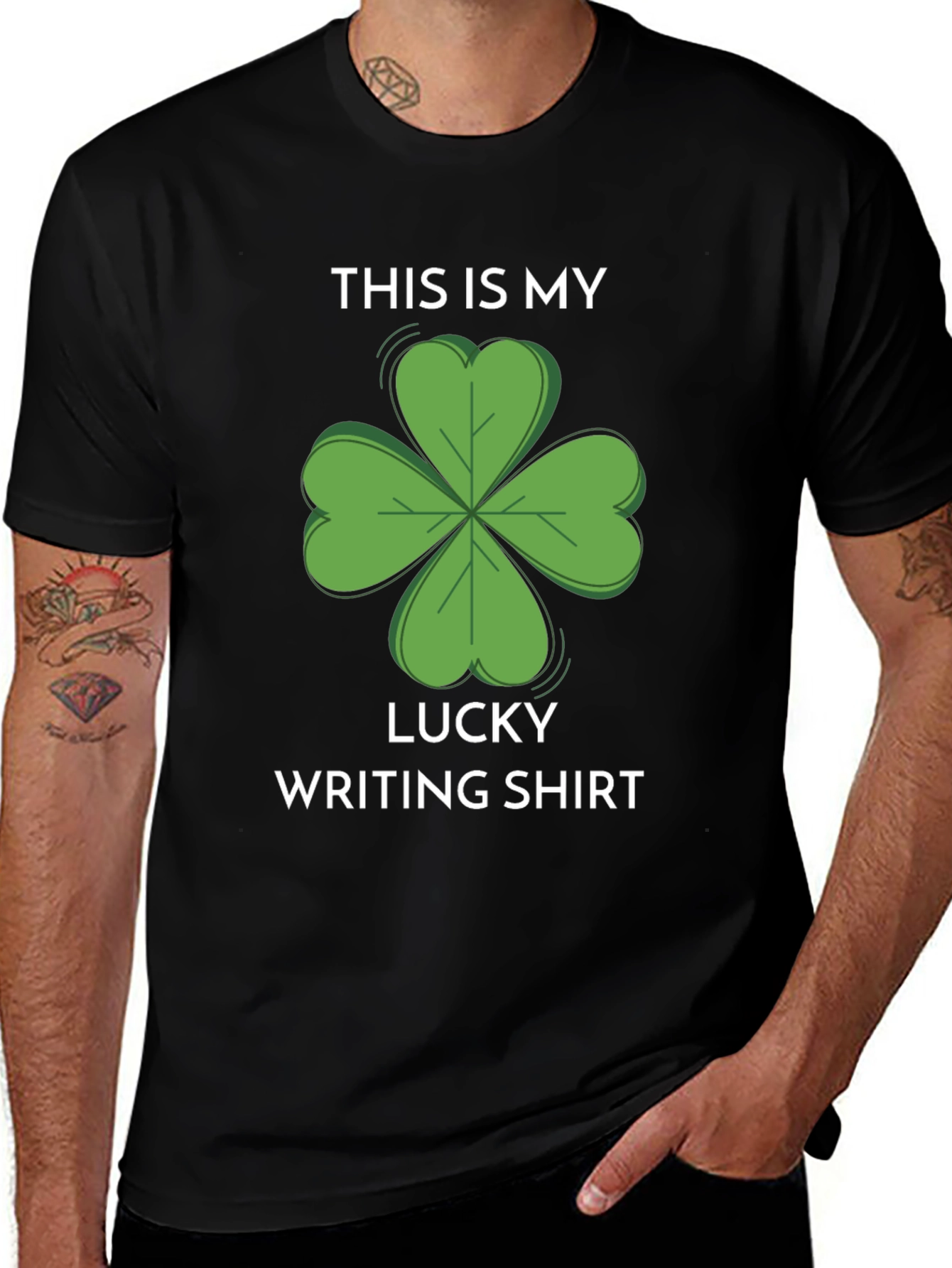 Variant 28 of Lucky Writing Shirt - Four Leaf Clover St. Patrick's Day