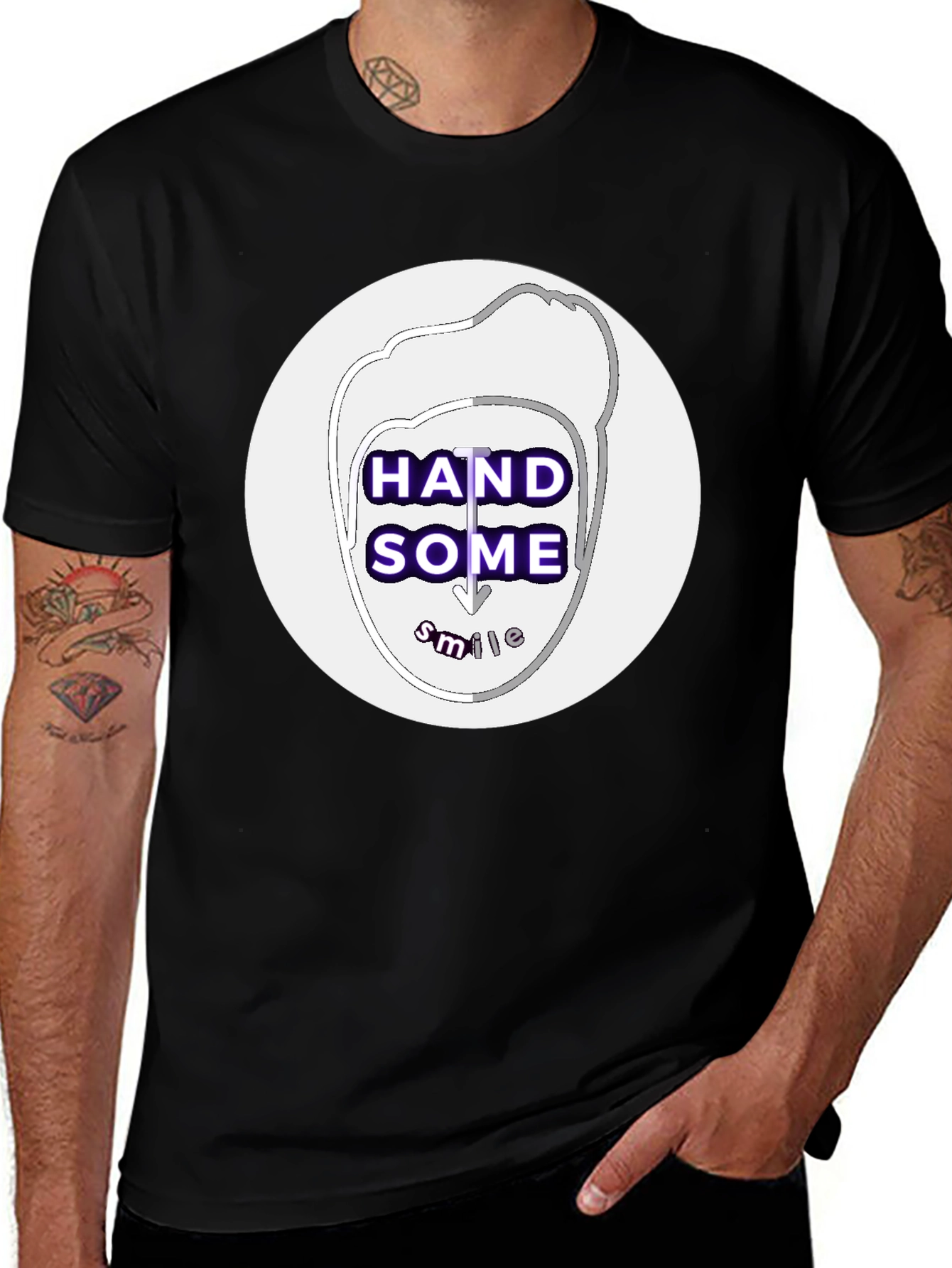 Variant 4 of Handsome Smile Graphic Tee - Black Casual T-Shirt