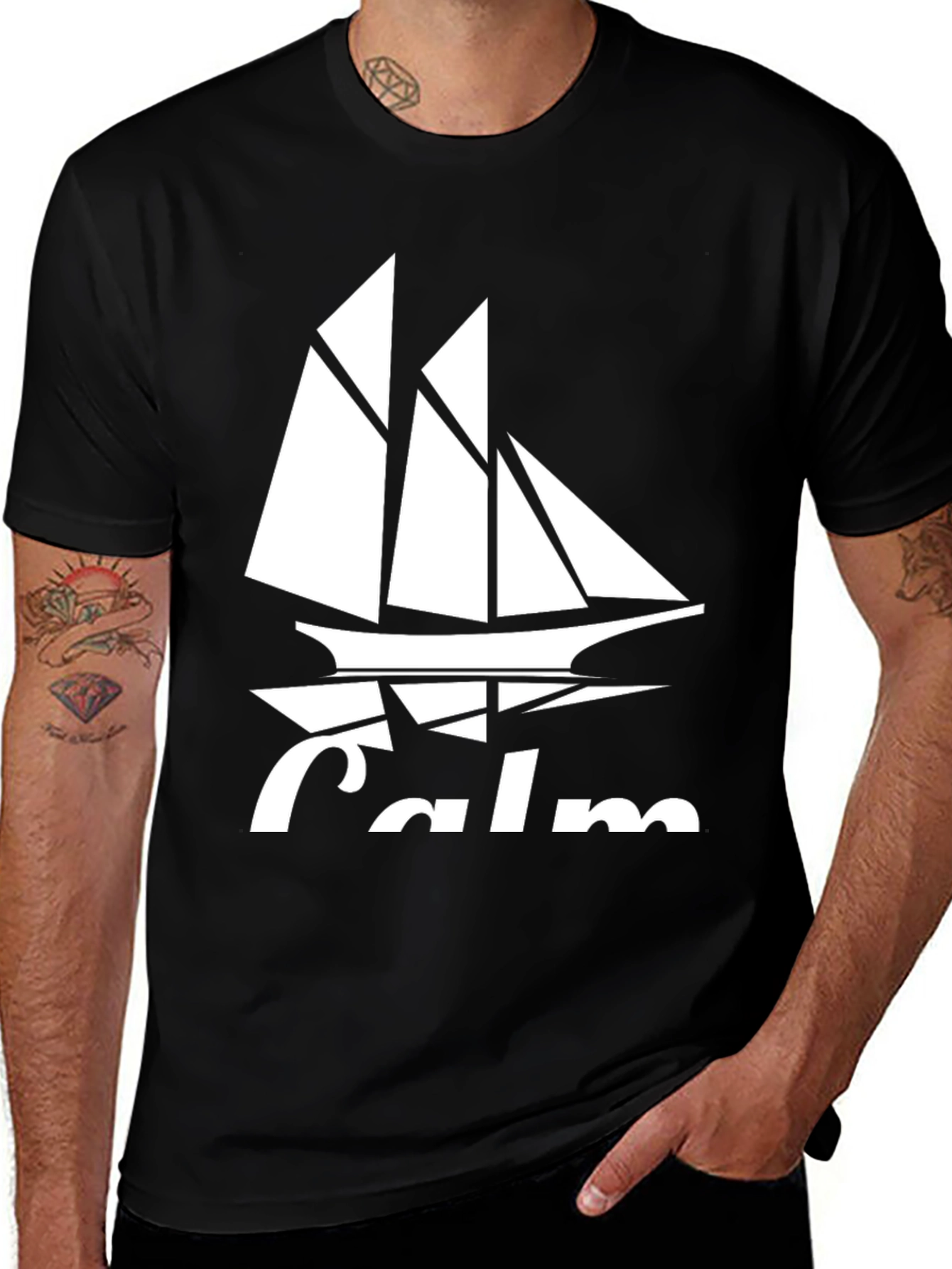 Variant 6 of Calm Sailing Boat Graphic T-Shirt - Black Cotton Crew Neck