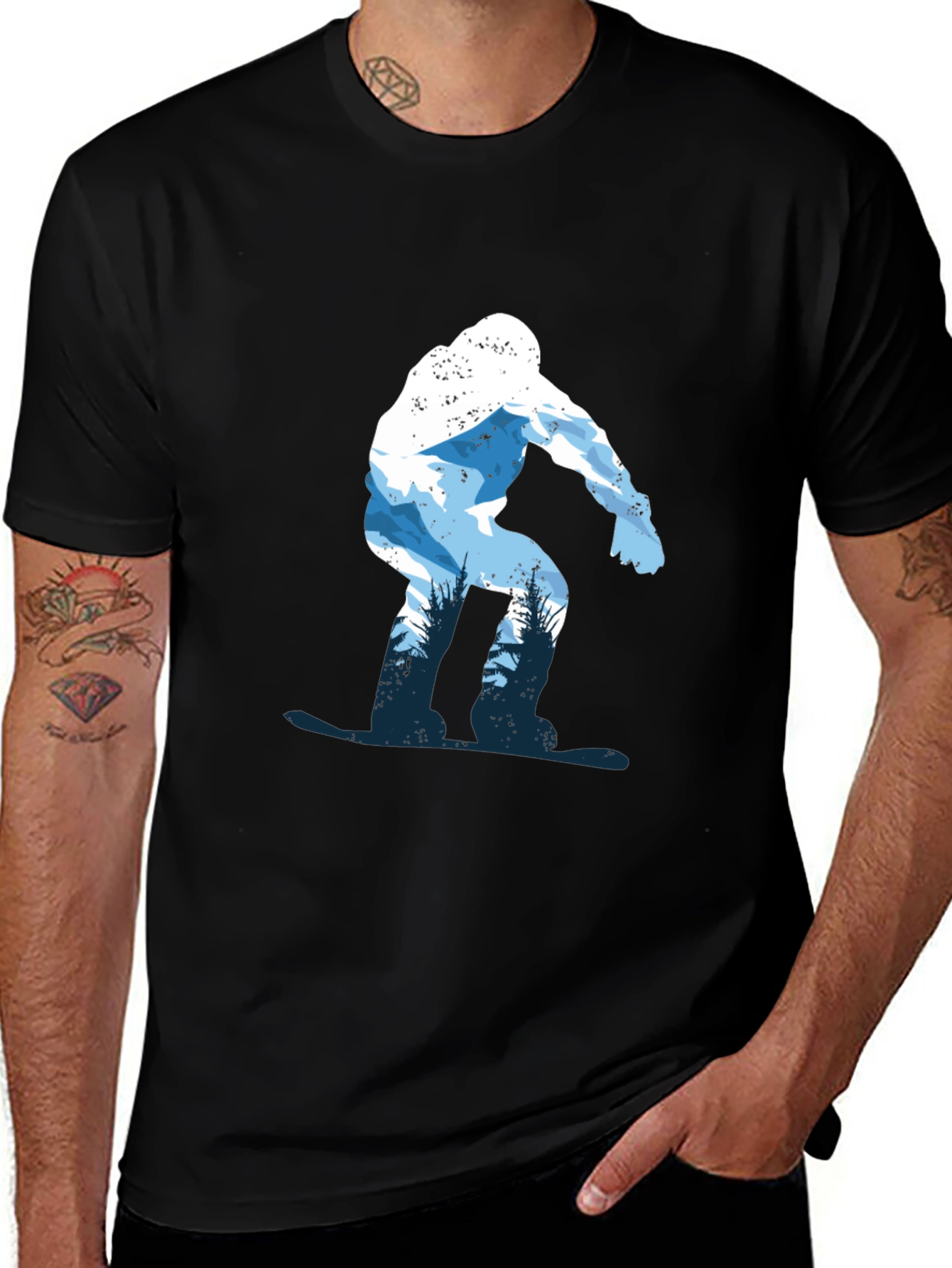 Variant 28 of Mountain Snowboarder Graphic Tee - Black