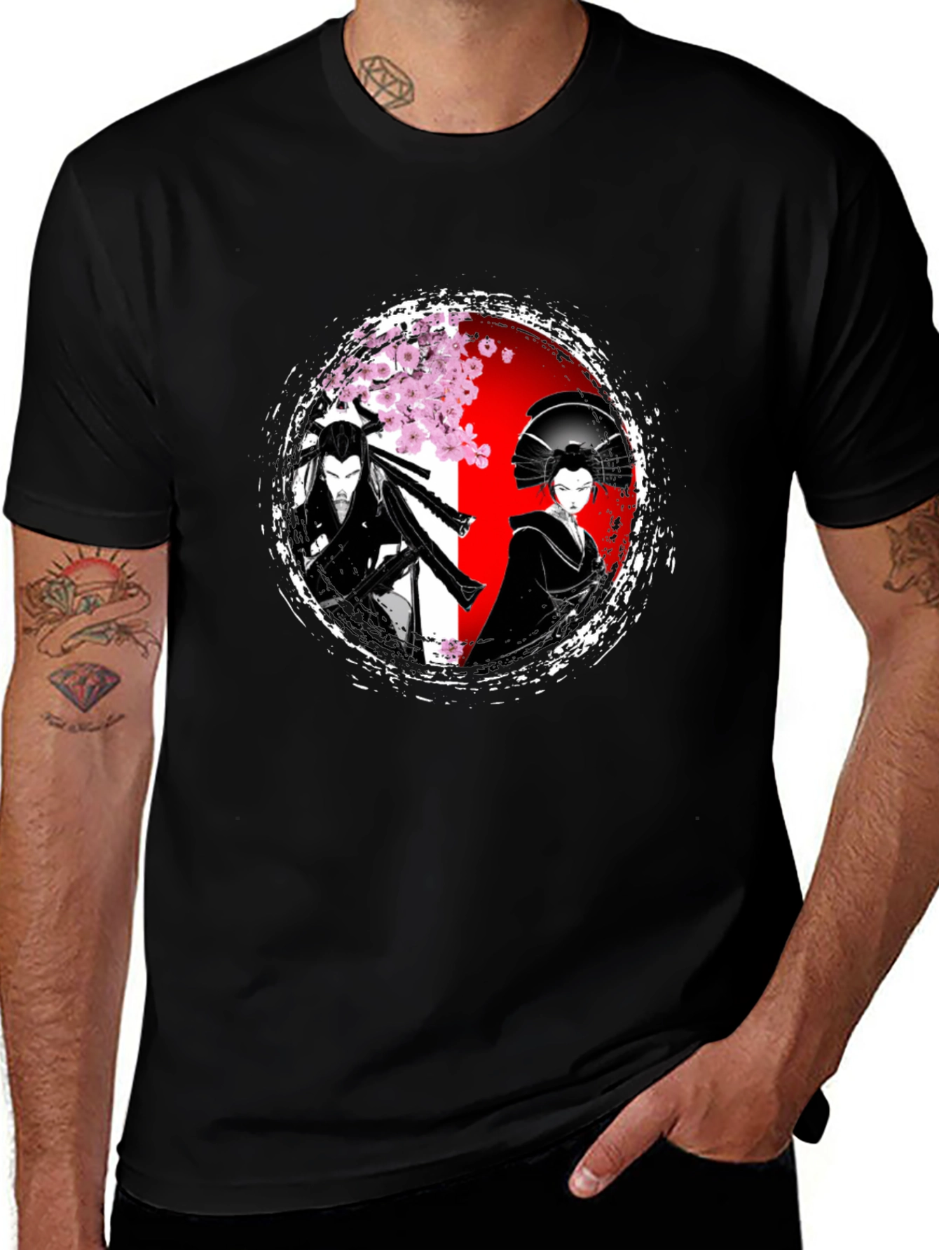 Variant 23 of Samurai & Geisha Graphic T-Shirt - Japanese Art Style