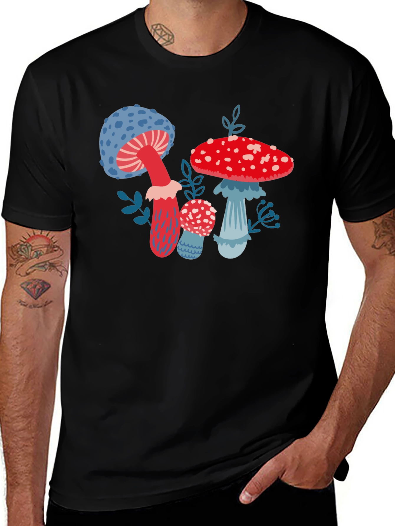Variant 22 of Funky Mushroom Graphic Tee - Black
