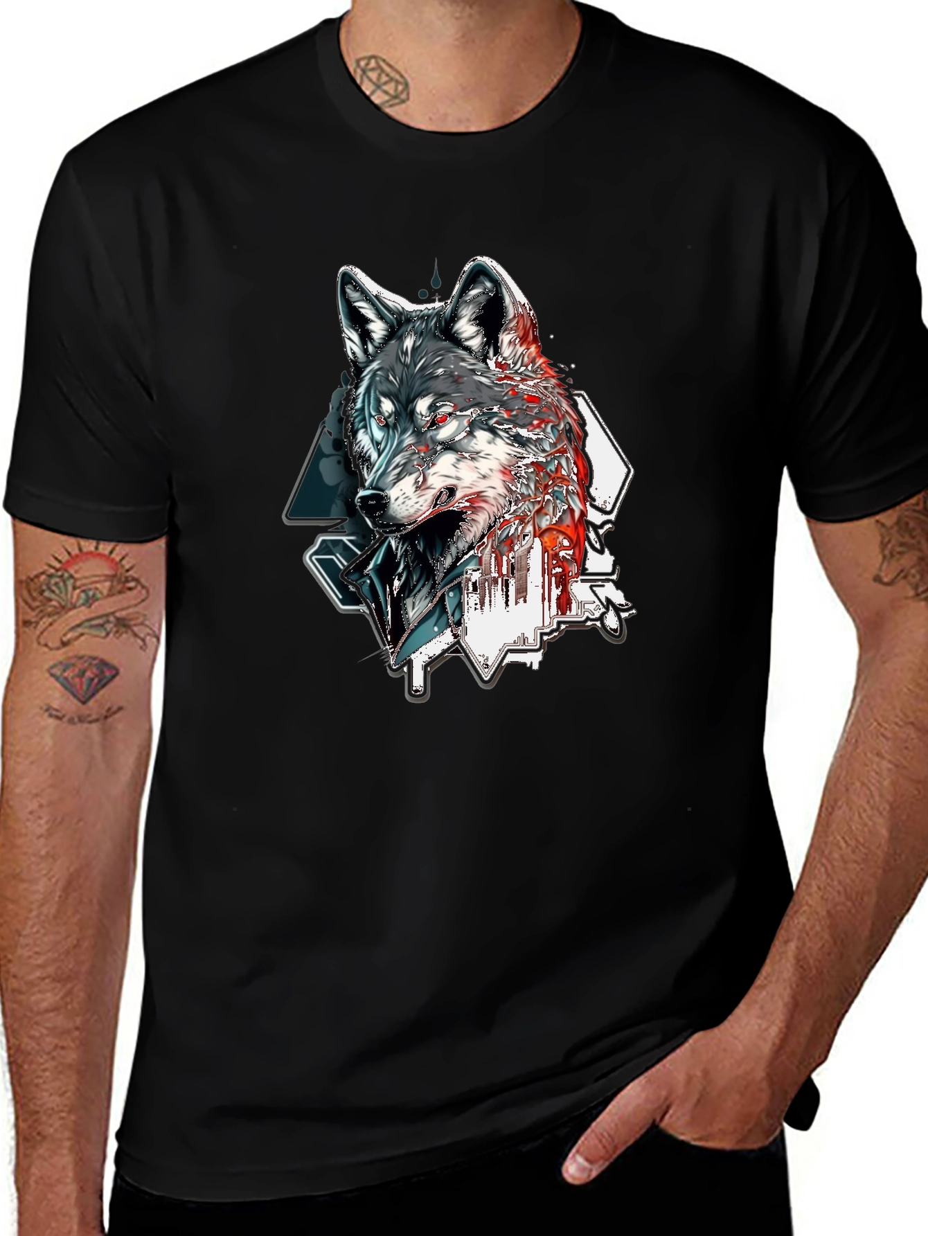Variant 5 of Wolf Graphic Print Black T-Shirt