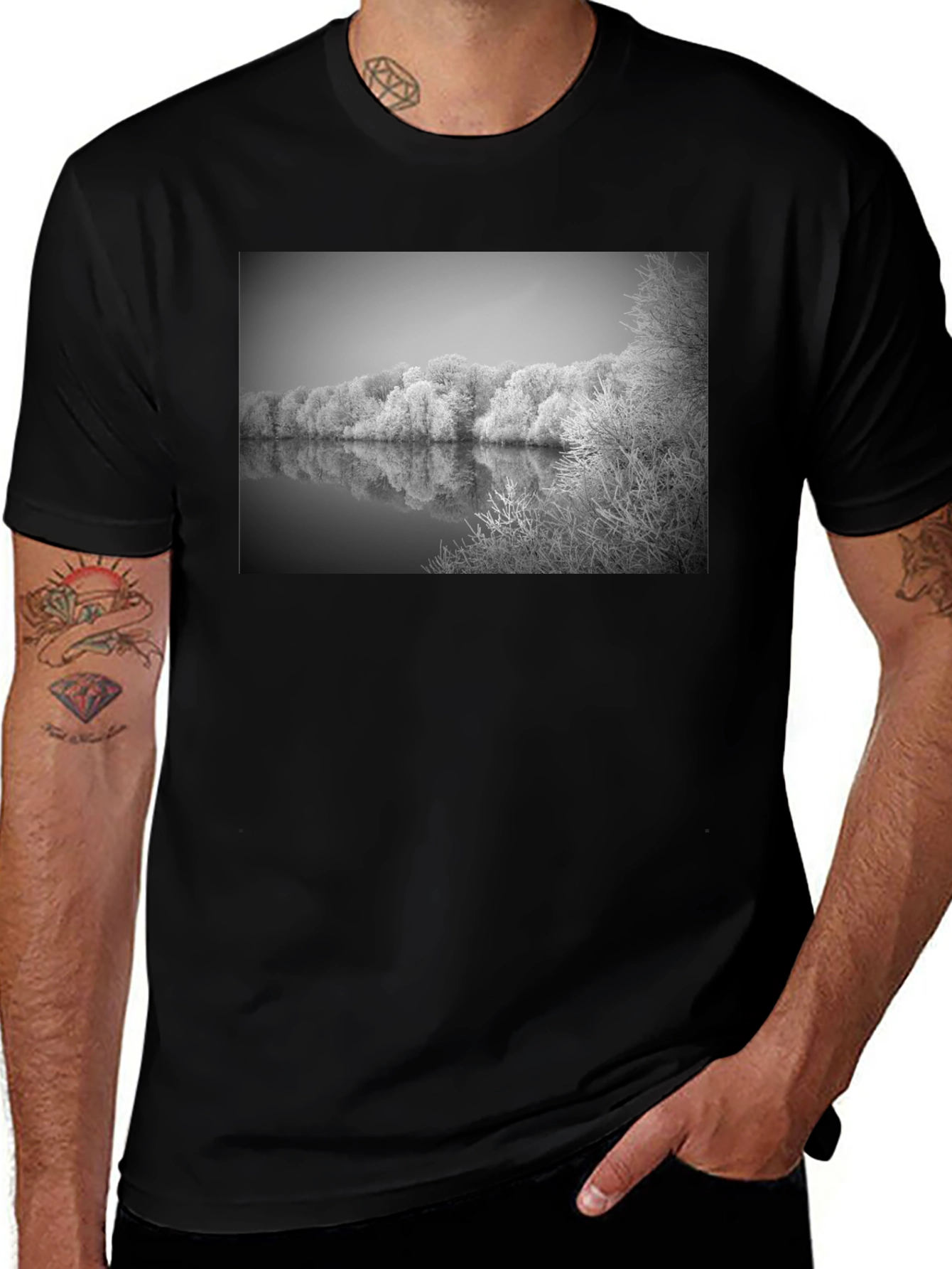 Variant 10 of Black T-Shirt with Winter Lake Graphic