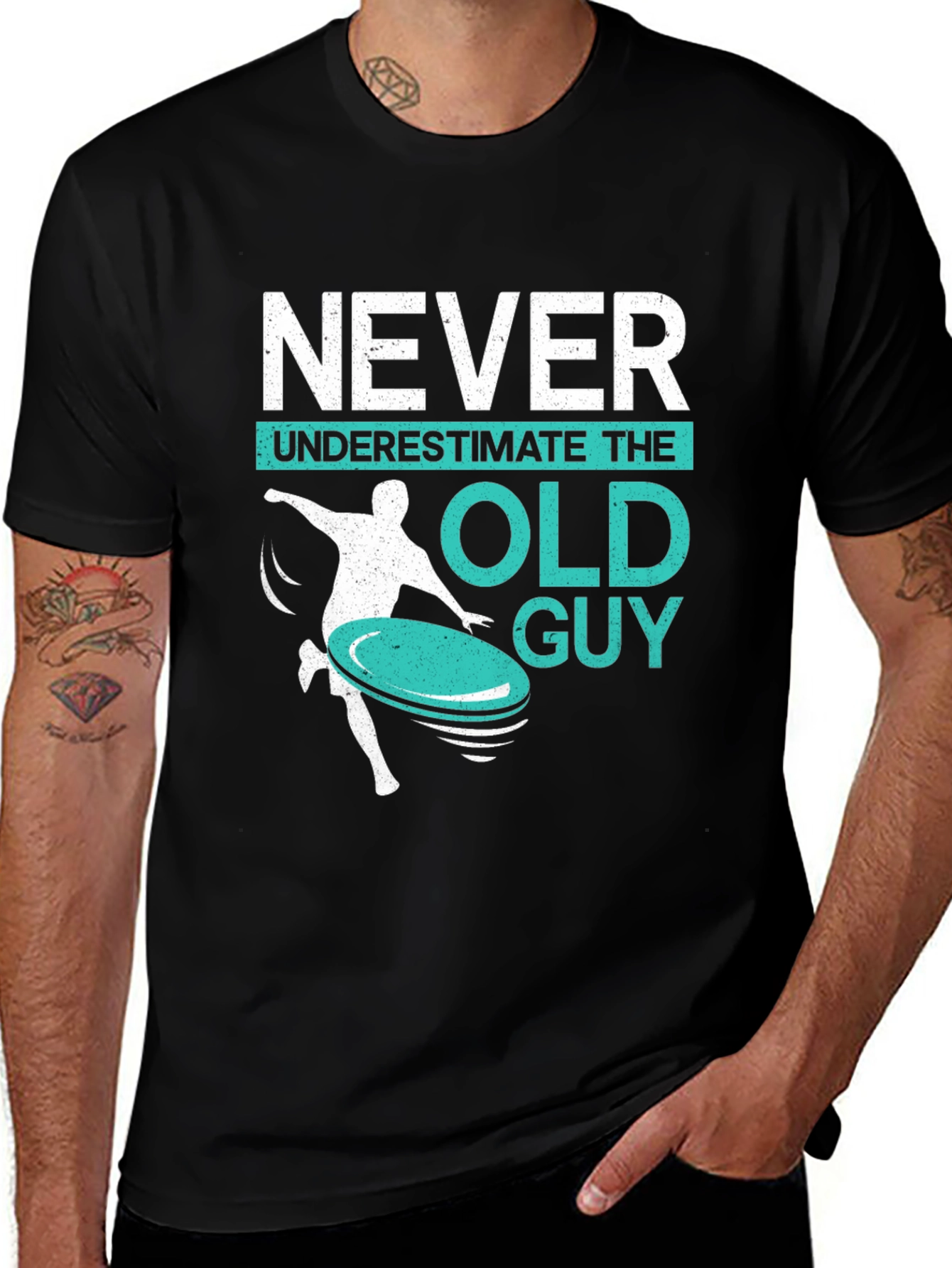 Variant 18 of Never Underestimate The Old Guy Black Graphic Tee