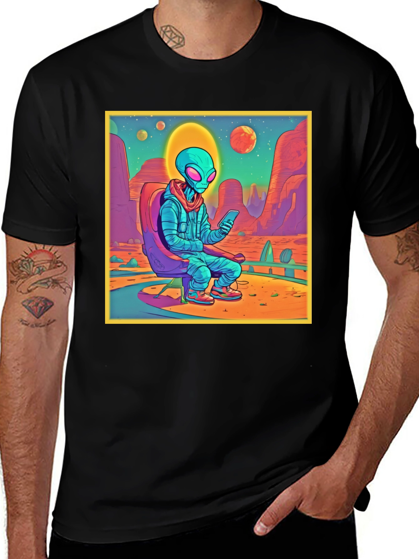 Variant 4 of Alien Desert Scene Graphic Tee - Relaxed Style