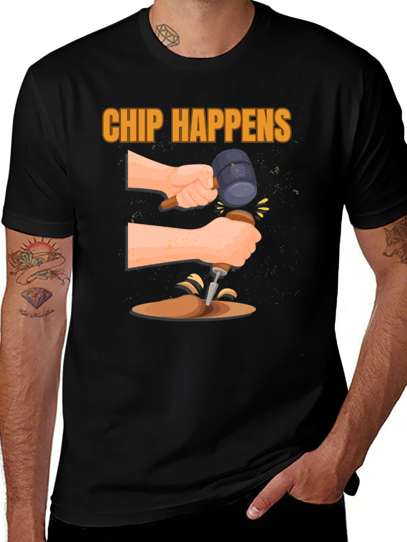Variant 2 of Chip Happens Graphic Tee - Humorous Carpentry Shirt