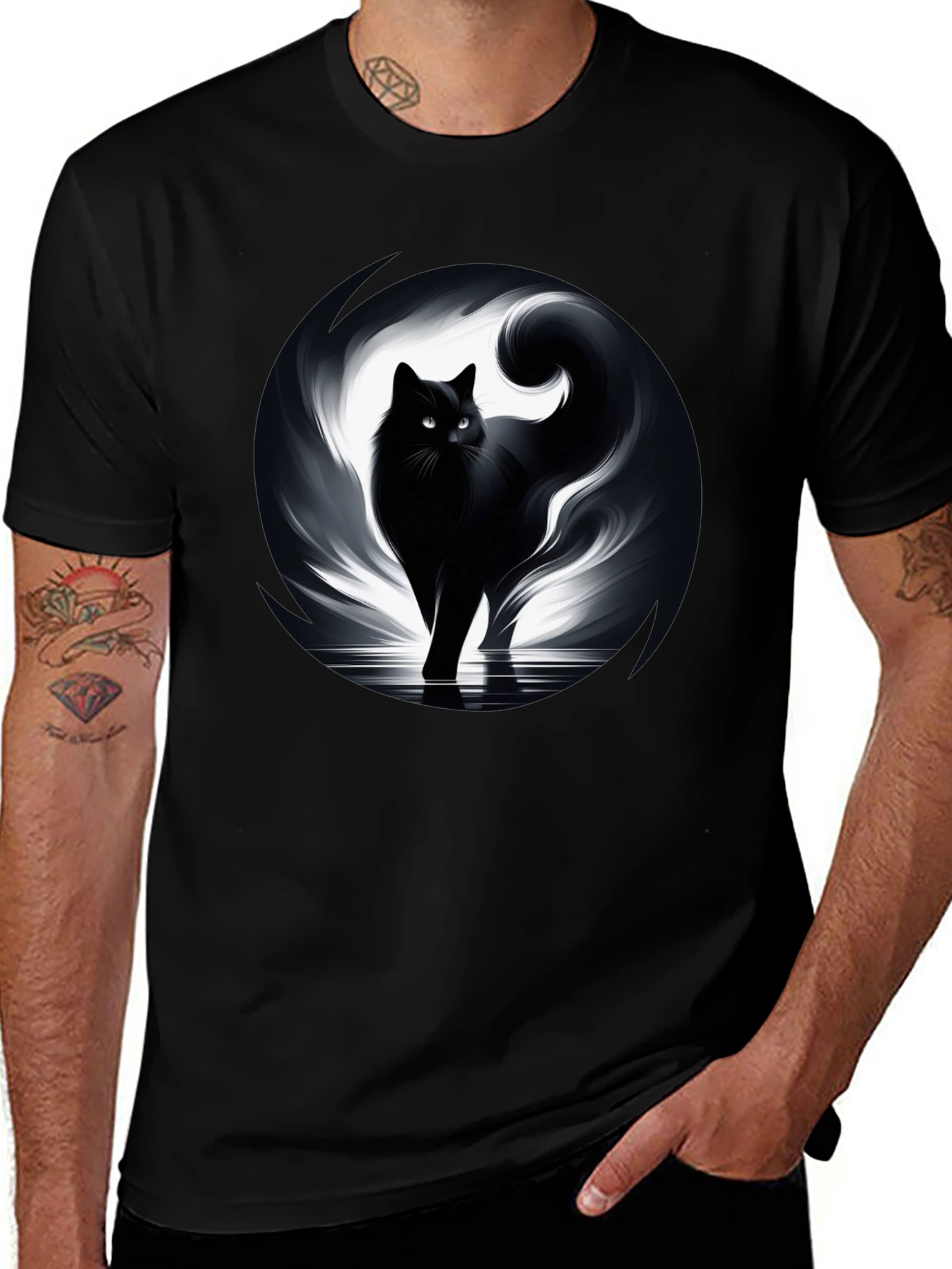 Variant 17 of Mystic Cat Graphic Tee - Black