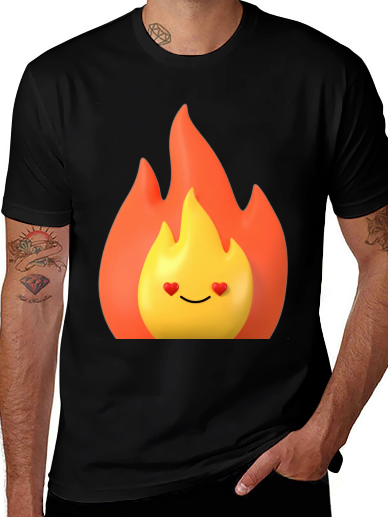 Variant 4 of Flaming Heart Eyes Emoji Black T-Shirt