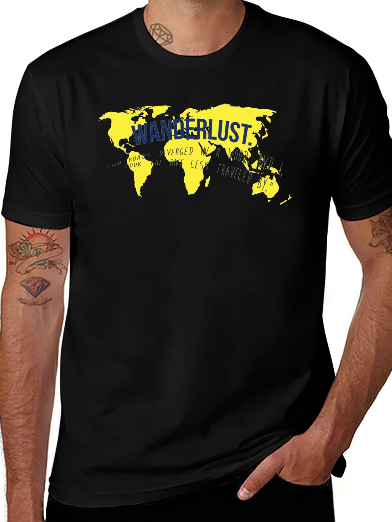 Variant 22 of Wanderlust World Map Graphic Tee - Black
