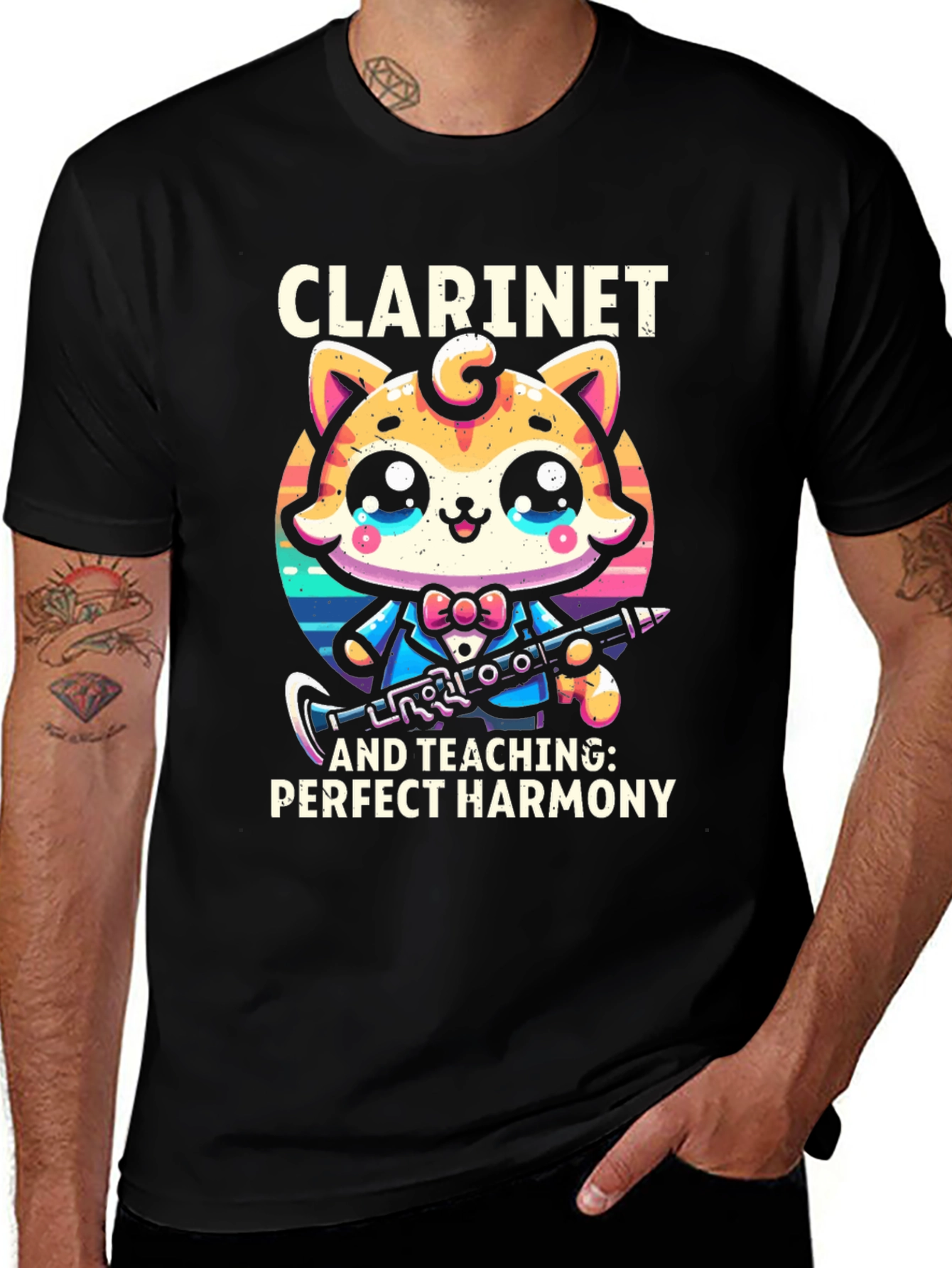 Cute Cartoon Cat Clarinet Teacher Graphic T-Shirt