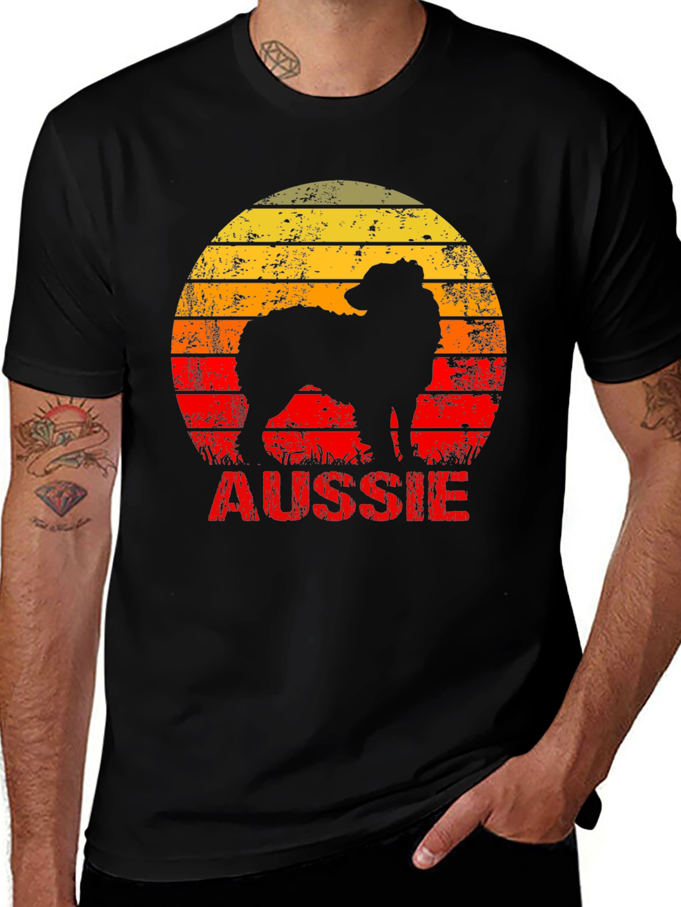 Retro Aussie Dog Graphic Tee - Black Cotton T-Shirt
