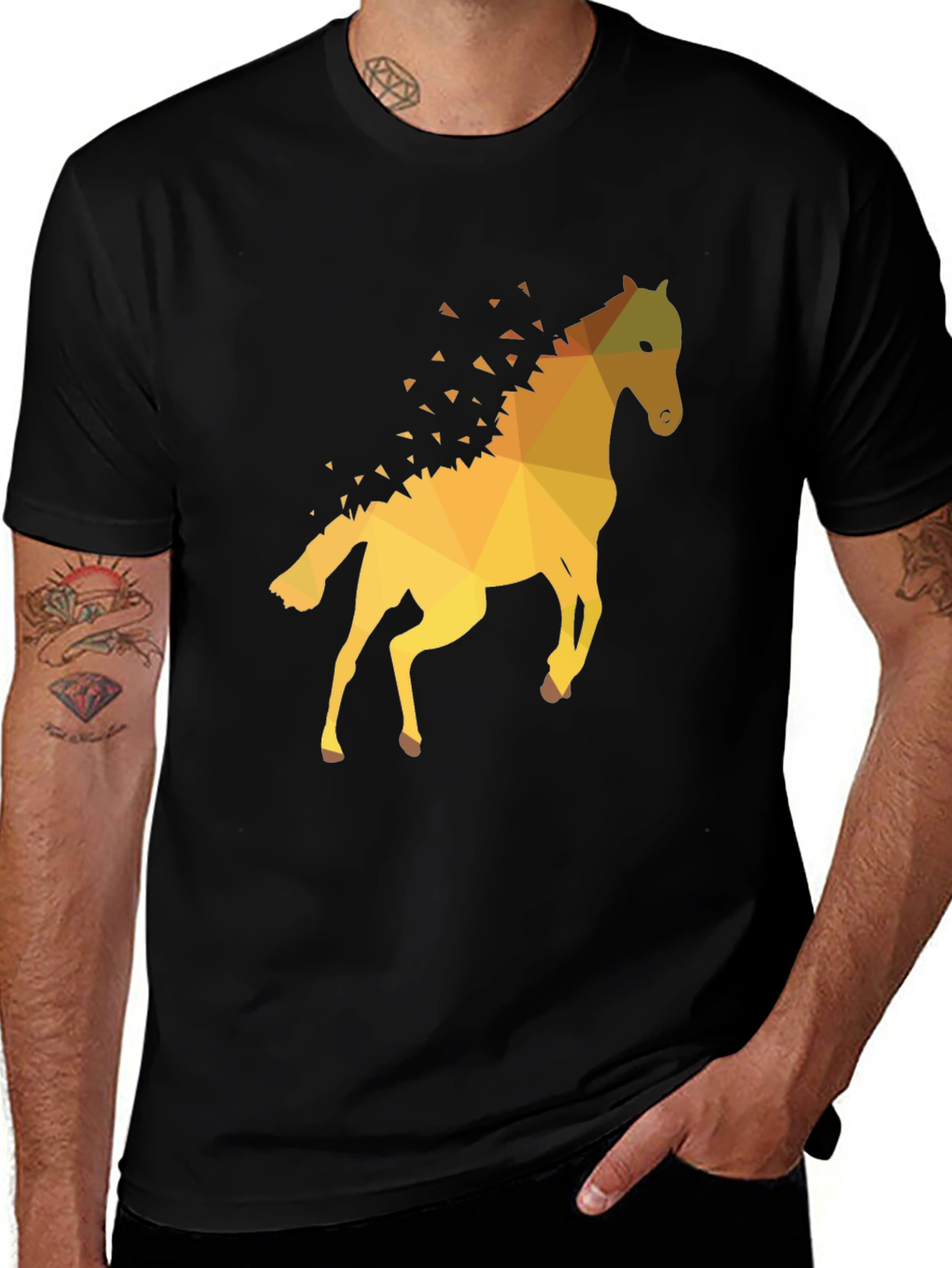 Variant 24 of Geometric Horse Graphic Tee - Stylish Men's Black T-Shirt