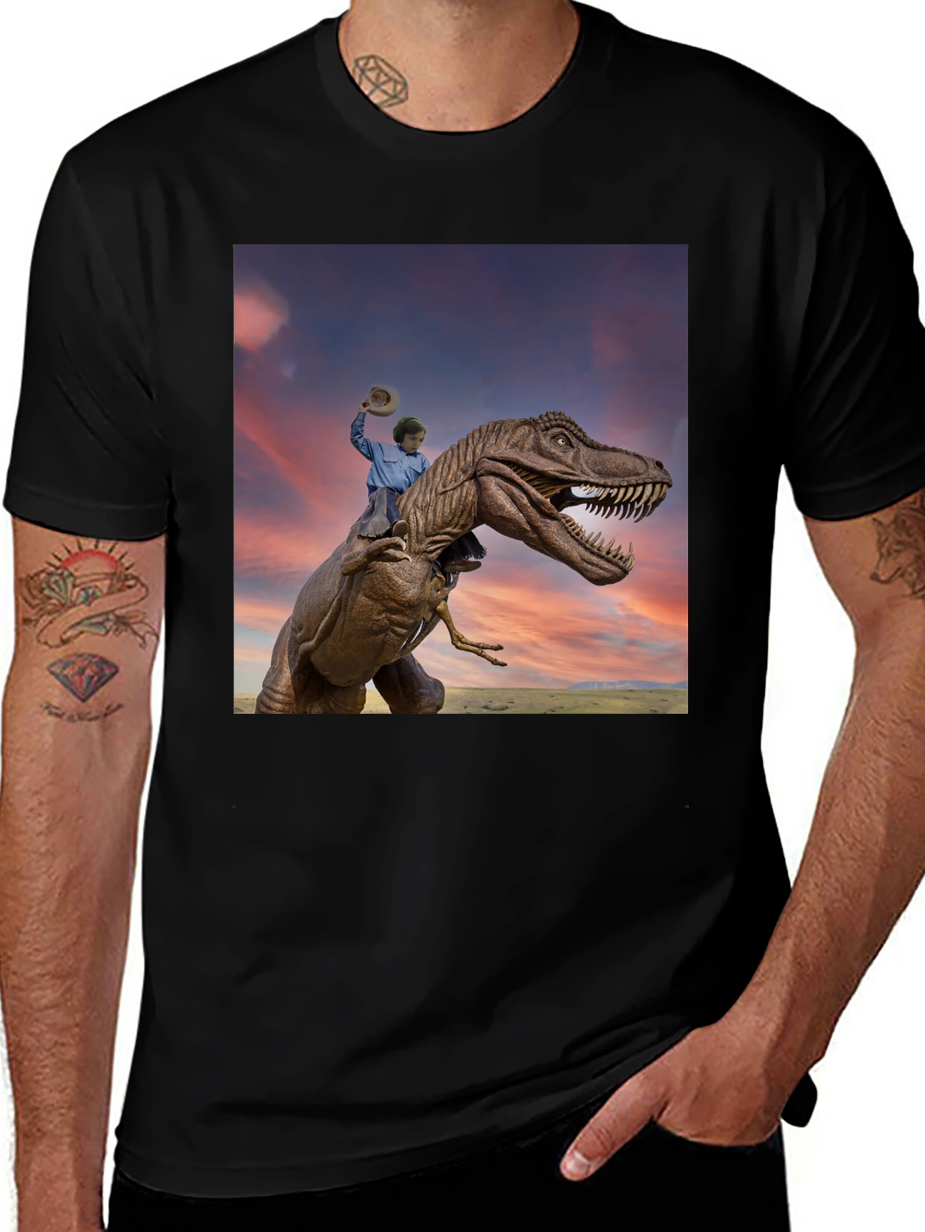 Variant 8 of Dino Rider Graphic Tee - Black Cotton T-Shirt
