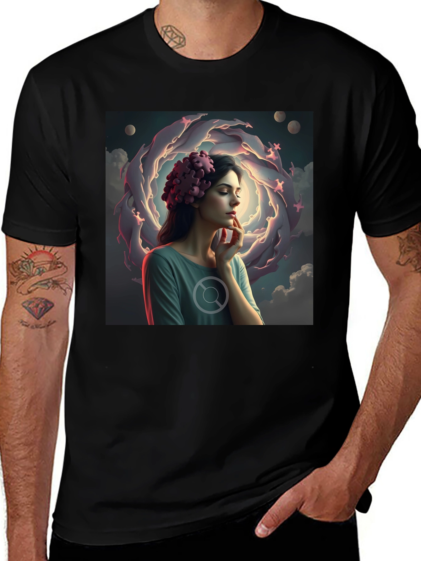 Variant 13 of Artistic Dreamscape Graphic Tee - Black