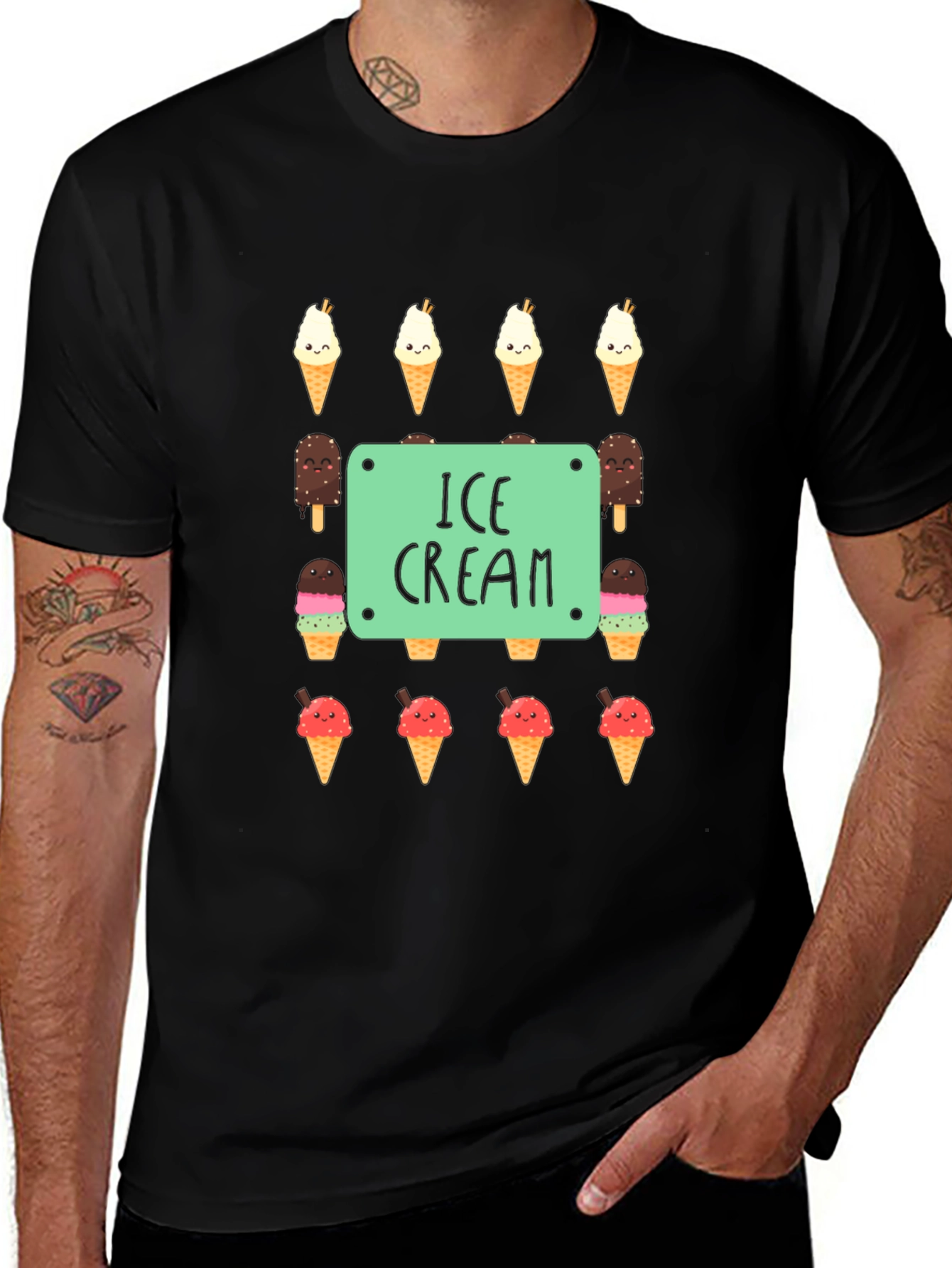Variant 2 of Ice Cream Print Black T-Shirt
