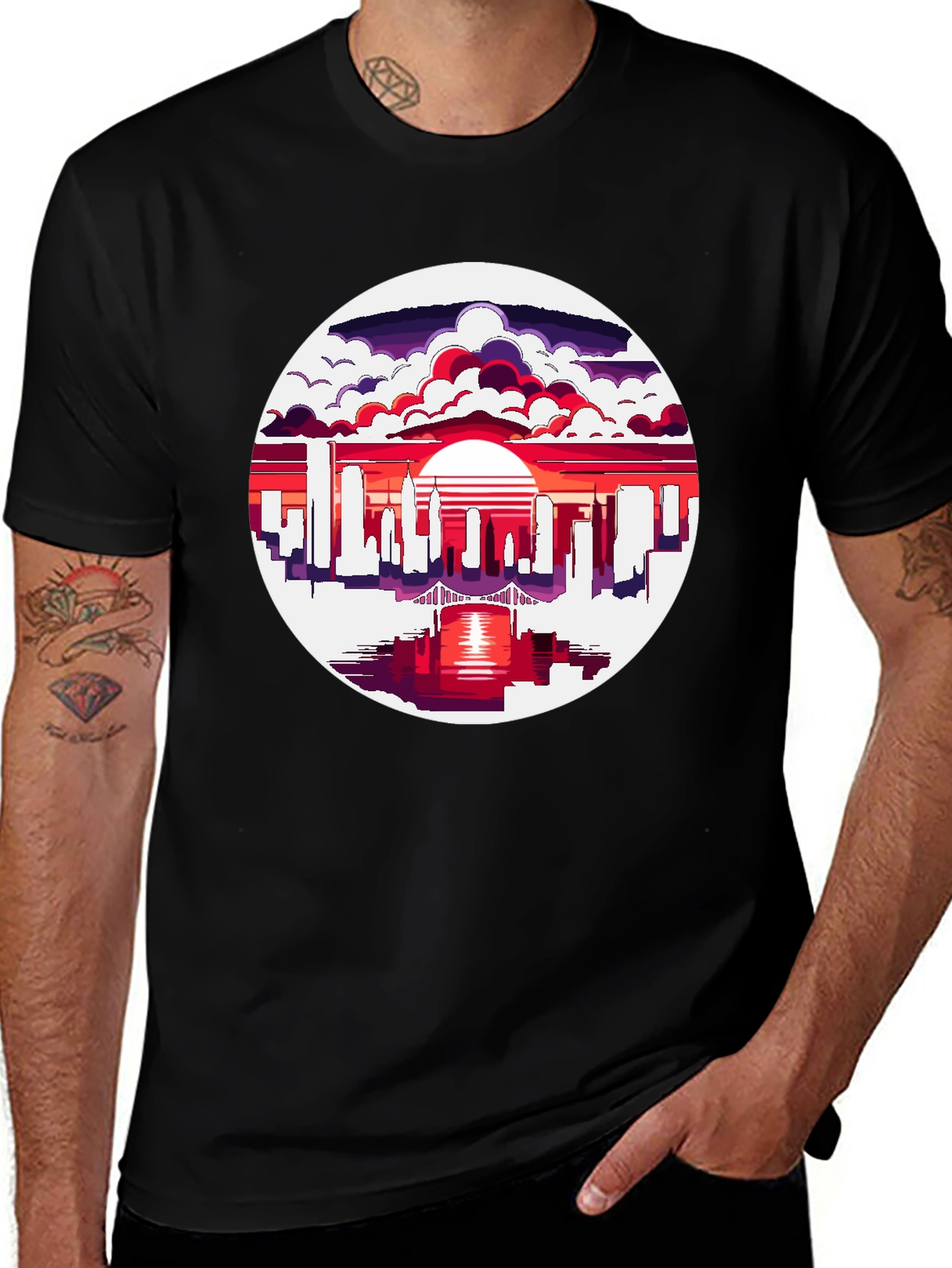 Variant 12 of Retro Skyline Graphic Tee - Stylish Urban Design