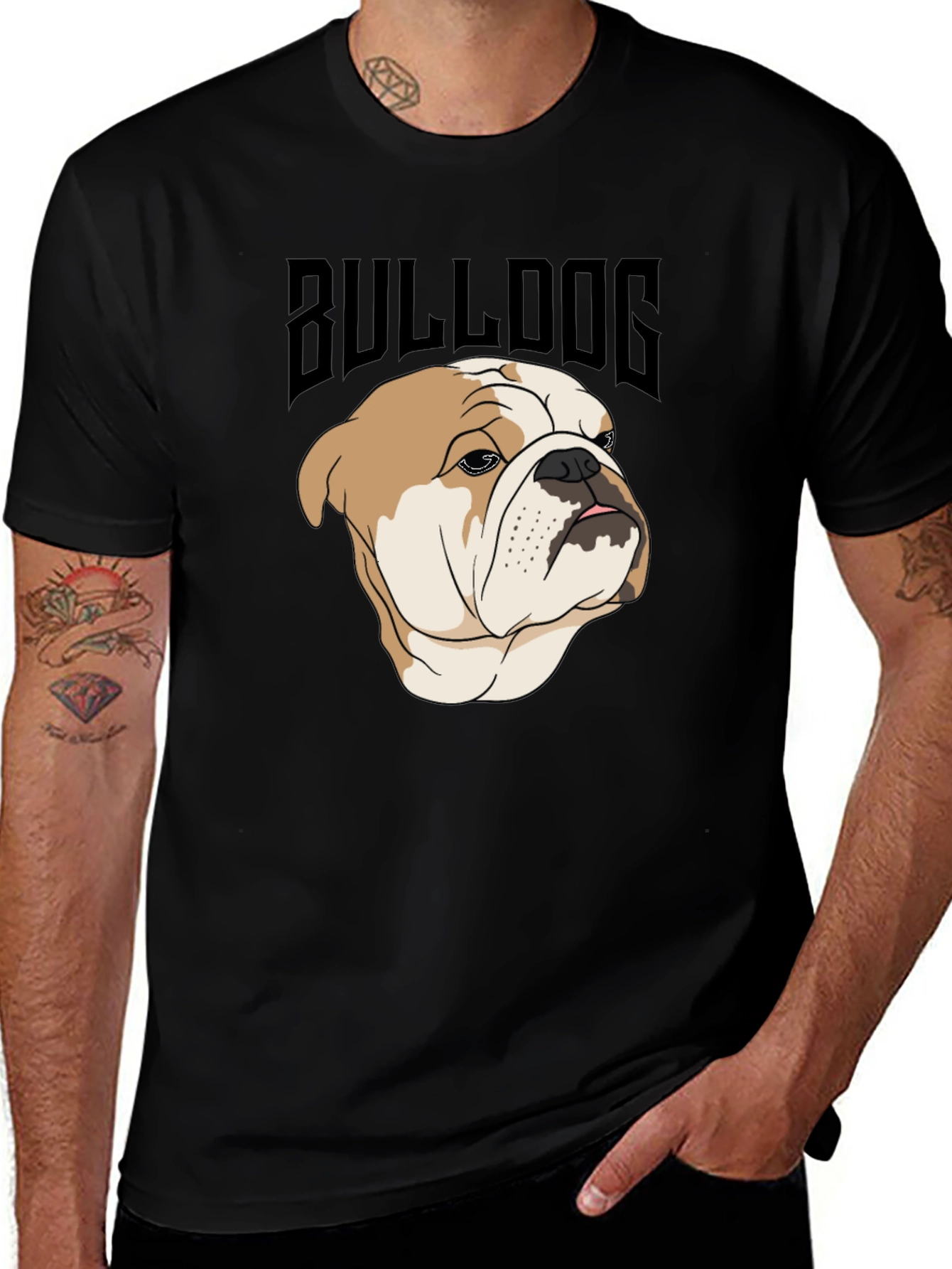 Variant 24 of Bulldog Graphic Print T-Shirt - Black Cotton Tee