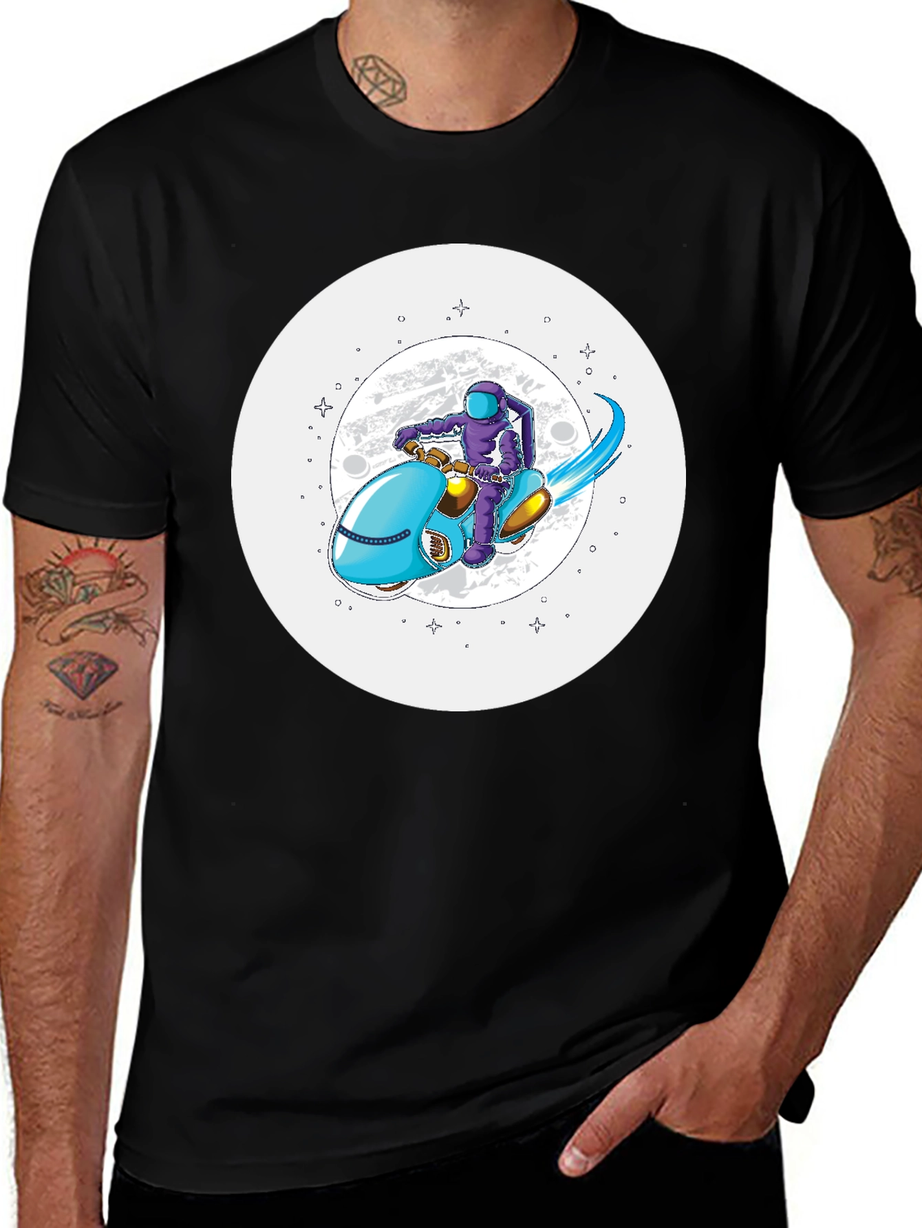 Variant 29 of Astronaut on Scooter Graphic Tee - Stylish Comfort