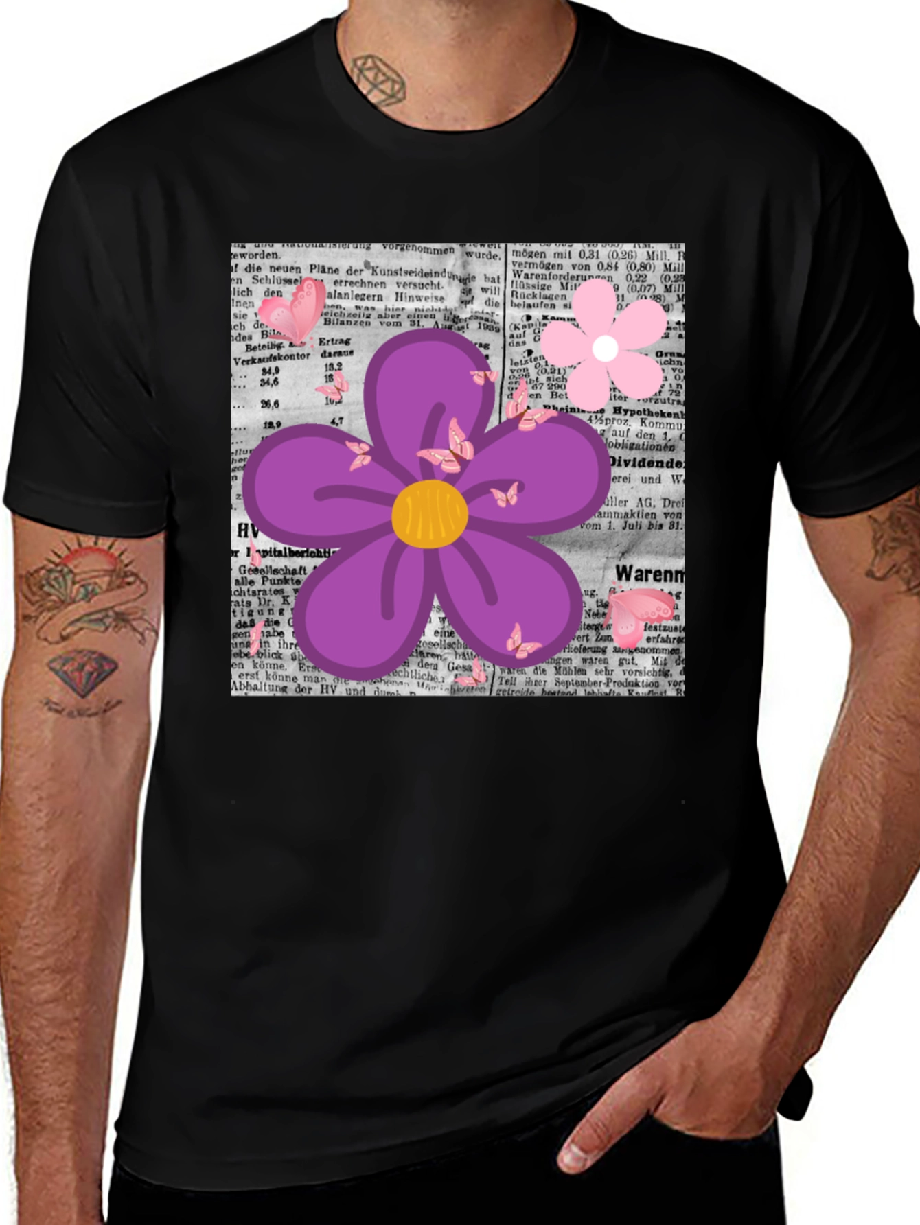 Variant 24 of Floral Newspaper Print T-Shirt