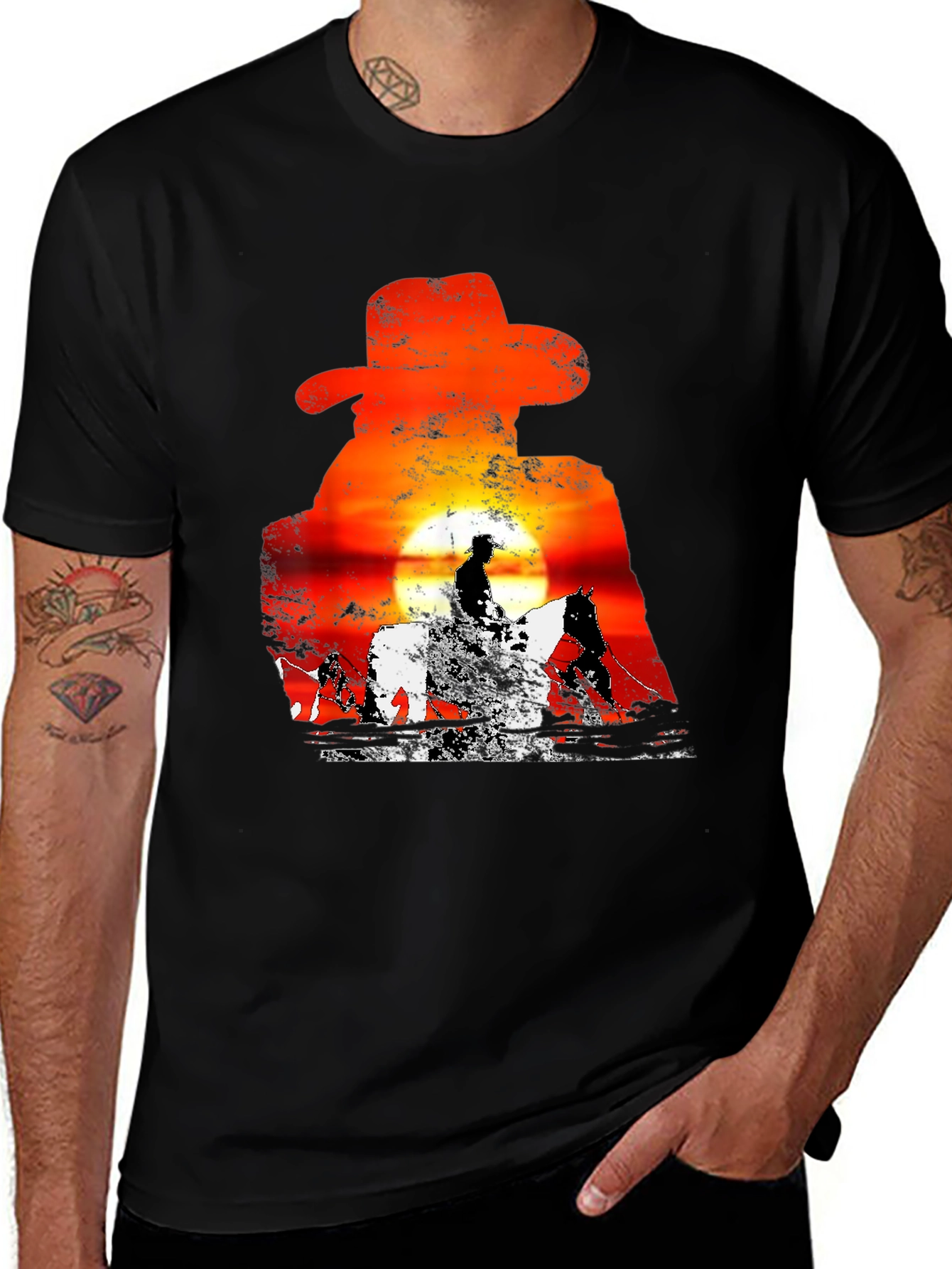 Variant 20 of Sunset Cowboy Graphic Tee - Western Style Shirt