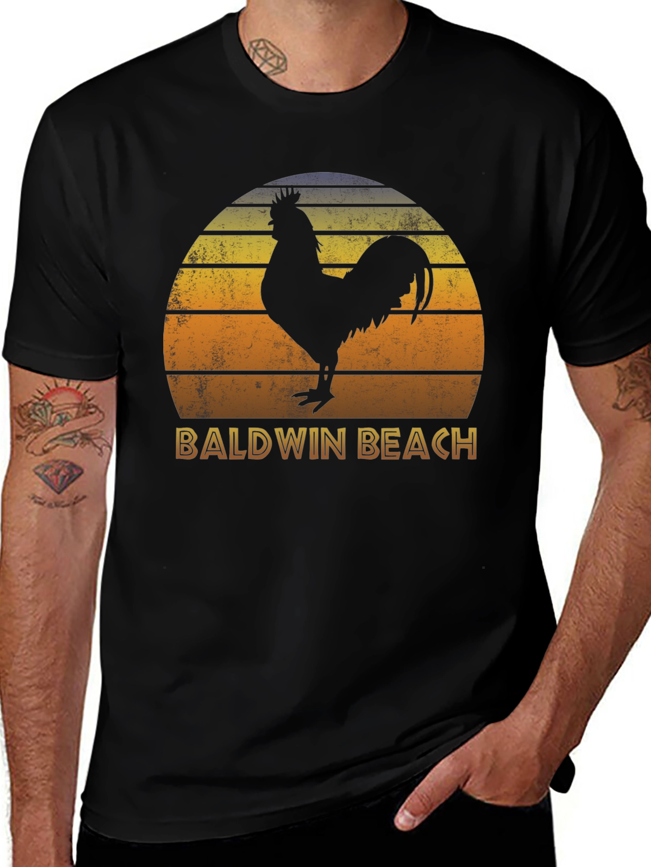 Variant 23 of Baldwin Beach Rooster T-Shirt Sunset Style