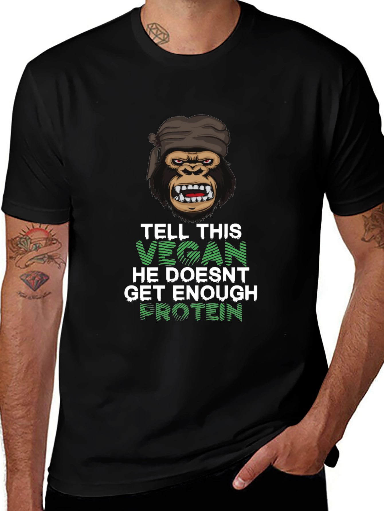 Variant 30 of Vegan Gorilla T-Shirt - Get Enough Protein!