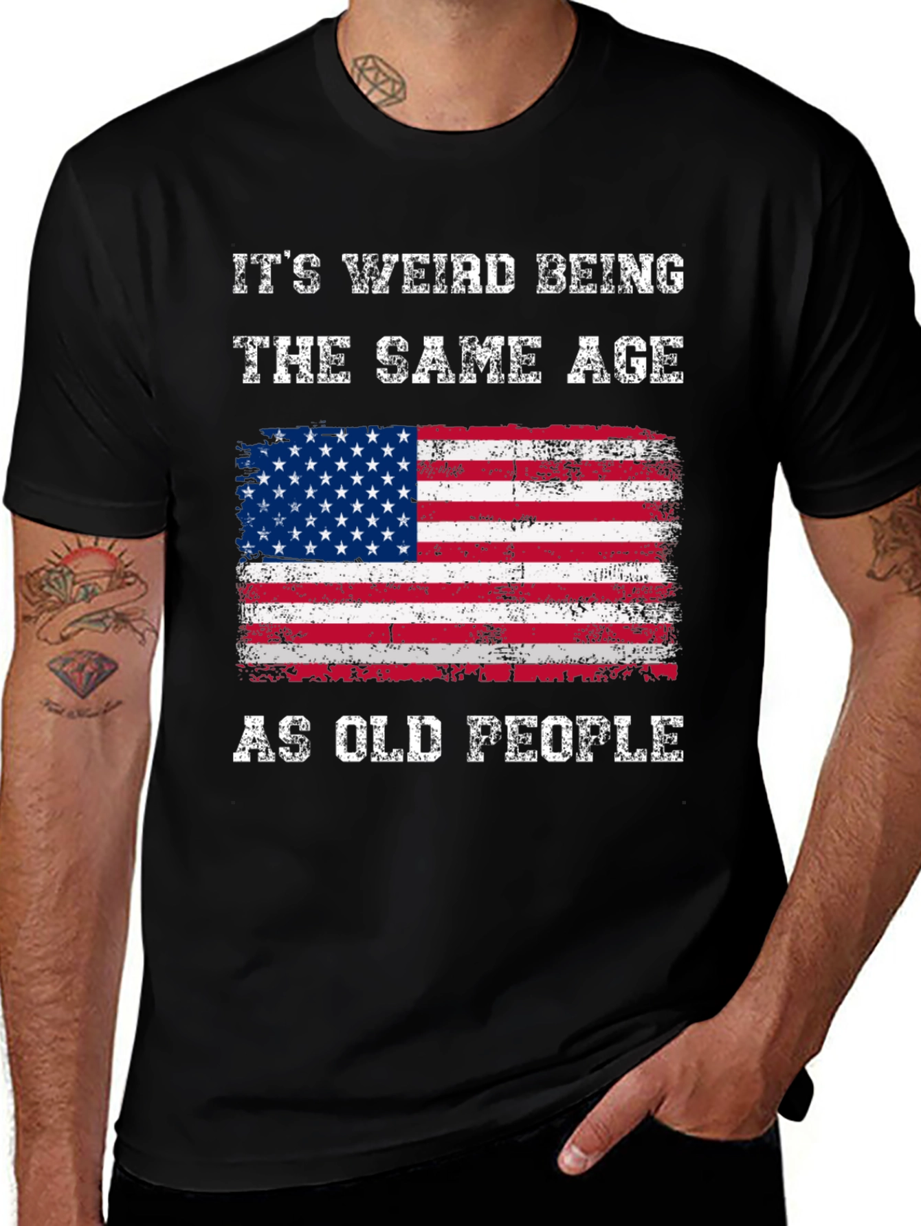 Variant 14 of Funny American Flag T-Shirt: It's Weird Being The Same Age As Old People