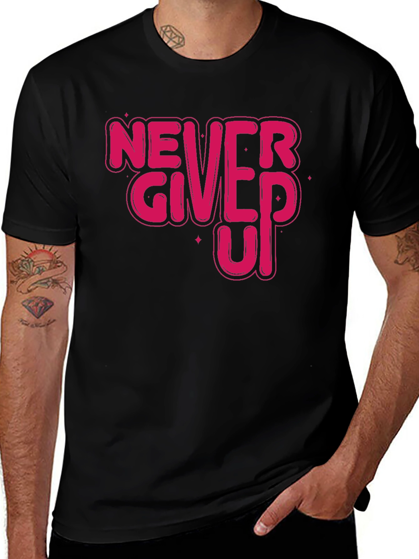 Variant 15 of Never Give Up Black Graphic T-Shirt