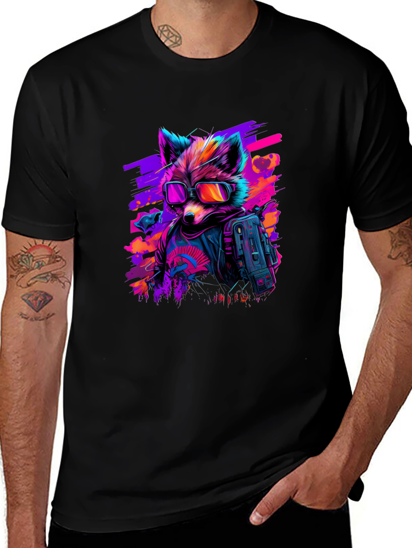 Variant 7 of Retro Raccoon T-Shirt - Cool Neon Design