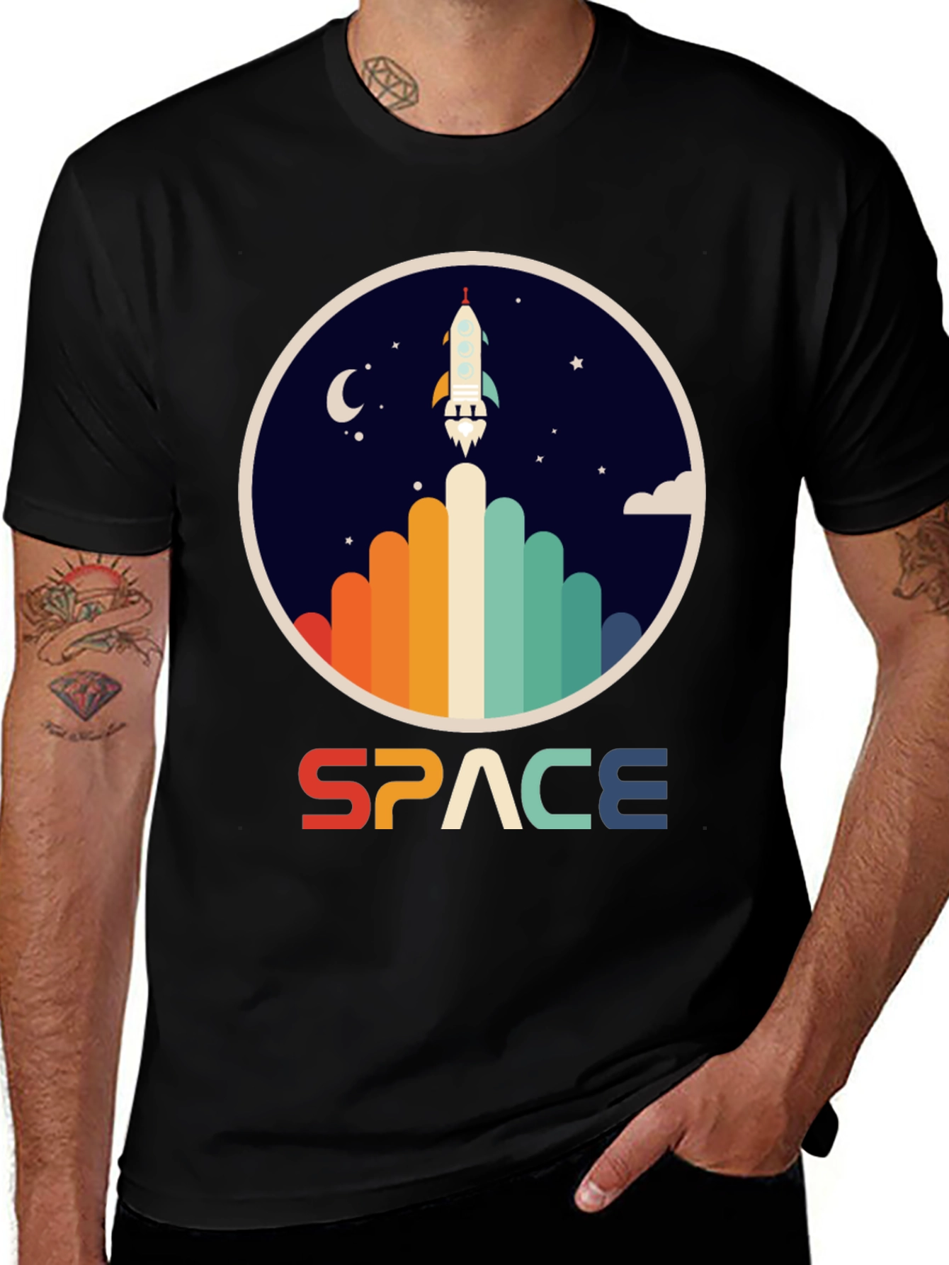 Variant 14 of Retro Space Rocket Launch Graphic T-Shirt