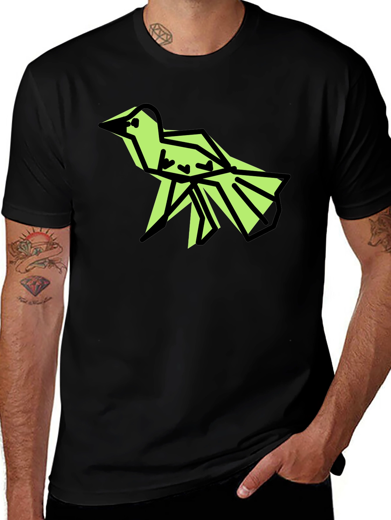 Geometric Origami Bird Tee - Stylish Black T-Shirt