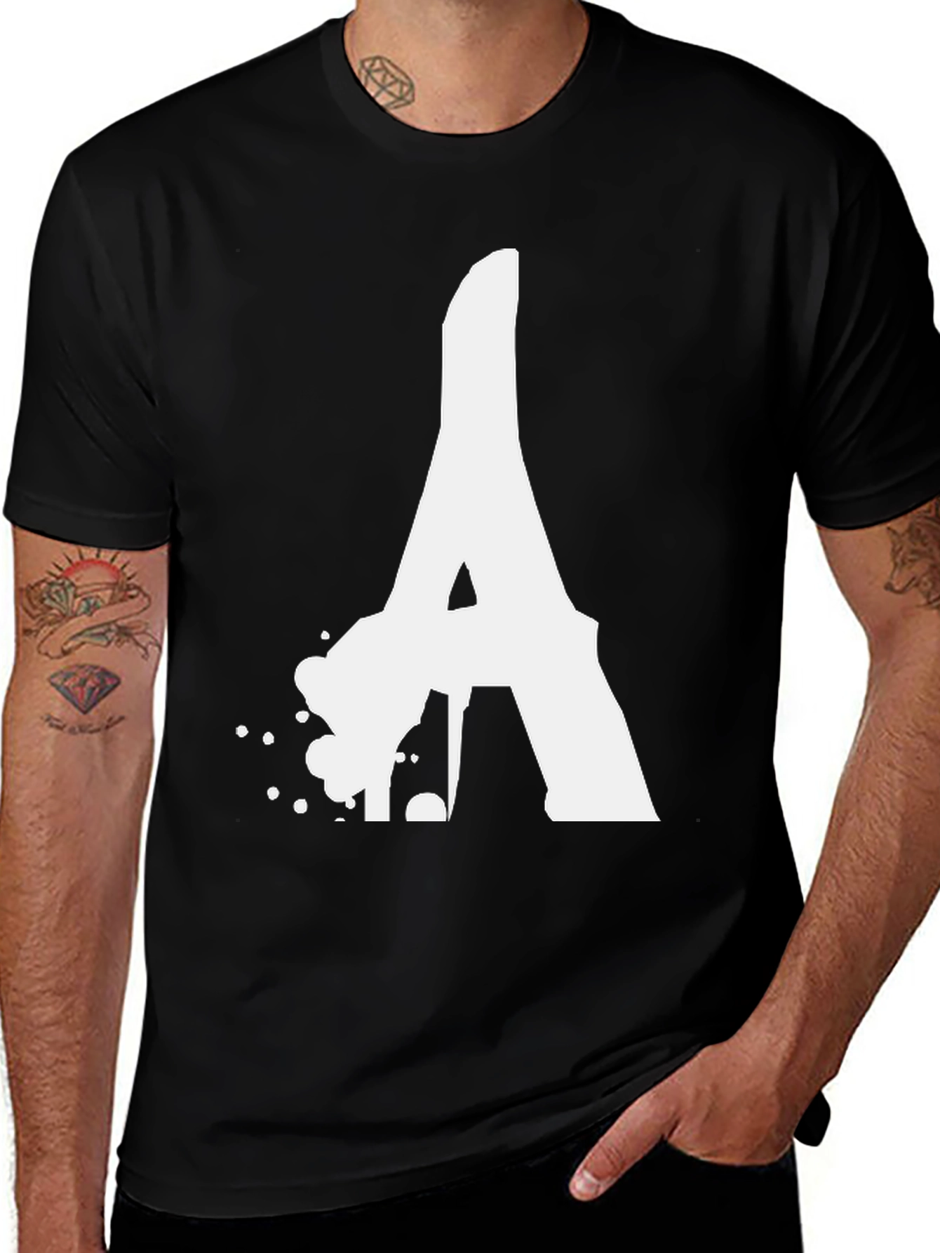 Variant 29 of Bold Letter 'A' Graphic Tee - Black Cotton T-Shirt
