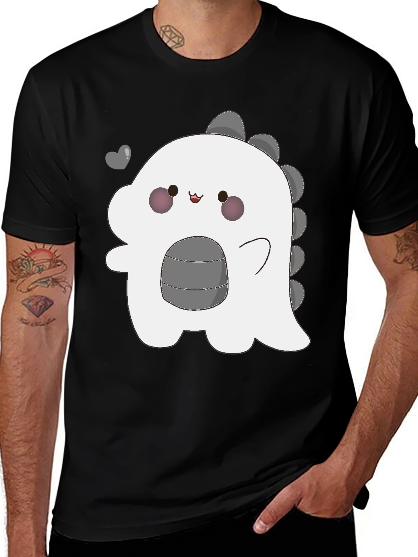 Variant 4 of Kawaii Dinosaur Graphic Tee - Trendy Black T-Shirt