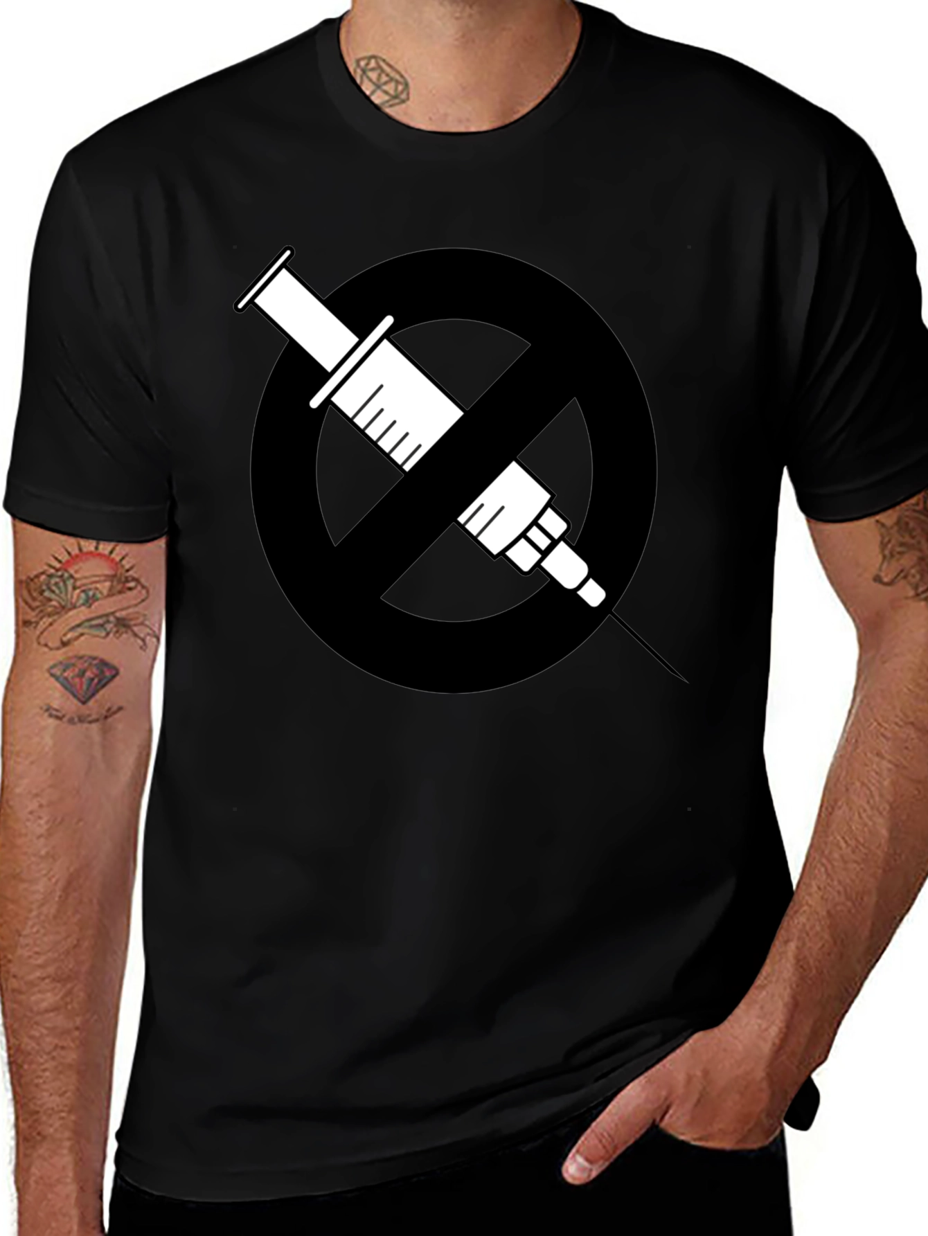Variant 3 of No Drugs Symbol T-Shirt: Black Cotton Blend Graphic Tee