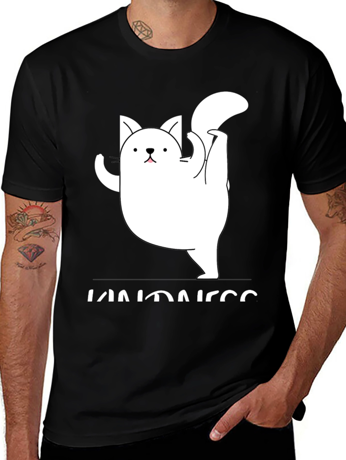 Variant 12 of Kindness Cat Yoga Black T-Shirt 