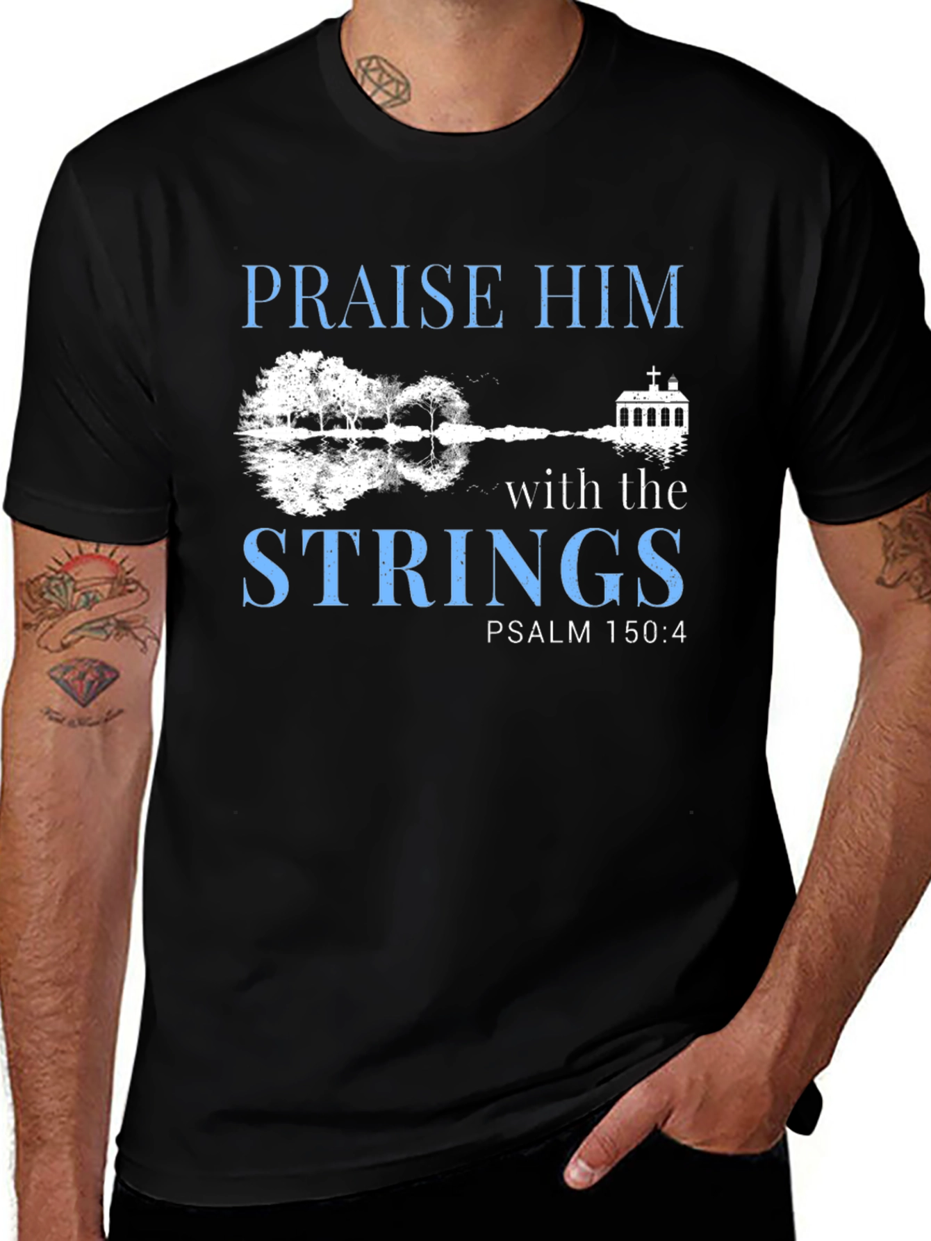 Praise Him Guitar String Design T-Shirt