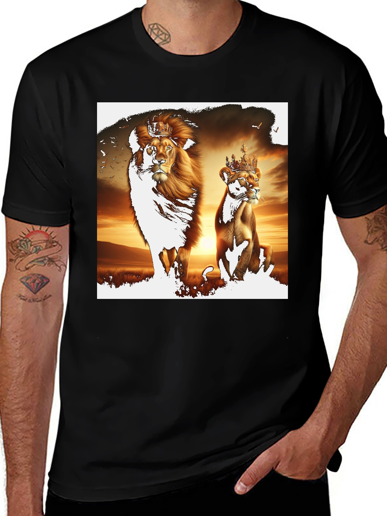 Variant 15 of King & Queen Lion Graphic Tee - Black